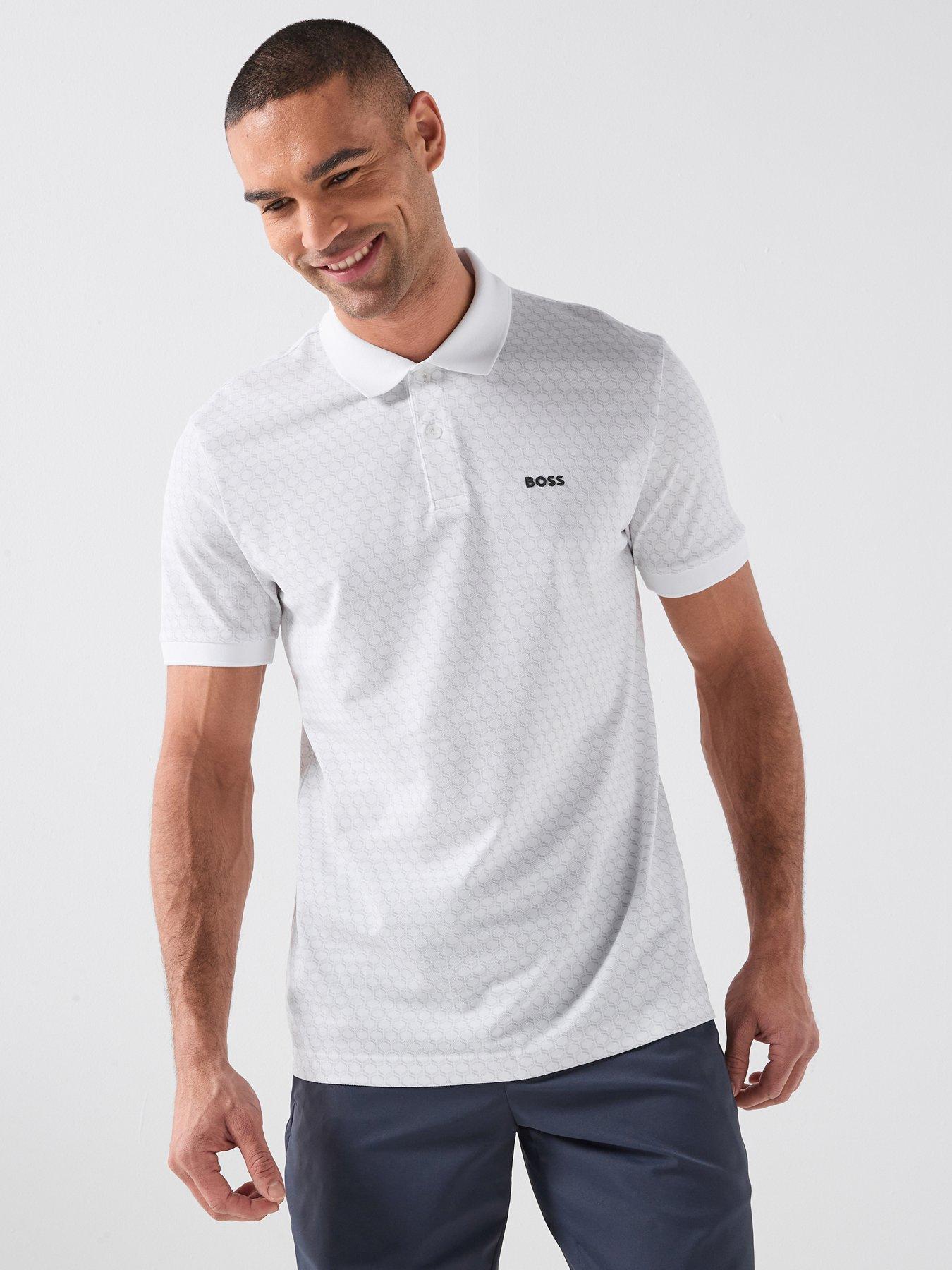 BOSS Mens Golf Chip Pattern Polo - White