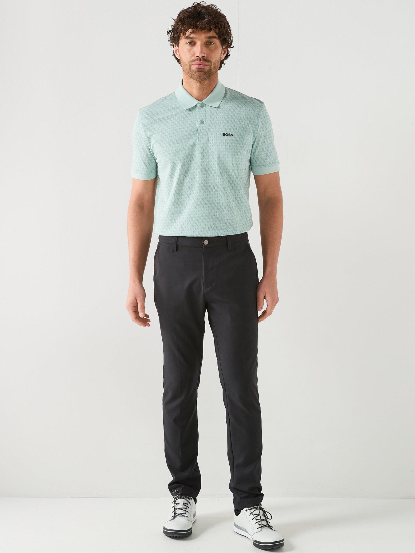Image 3 of 5 of BOSS Mens Golf Chip Pattern Polo - Blue