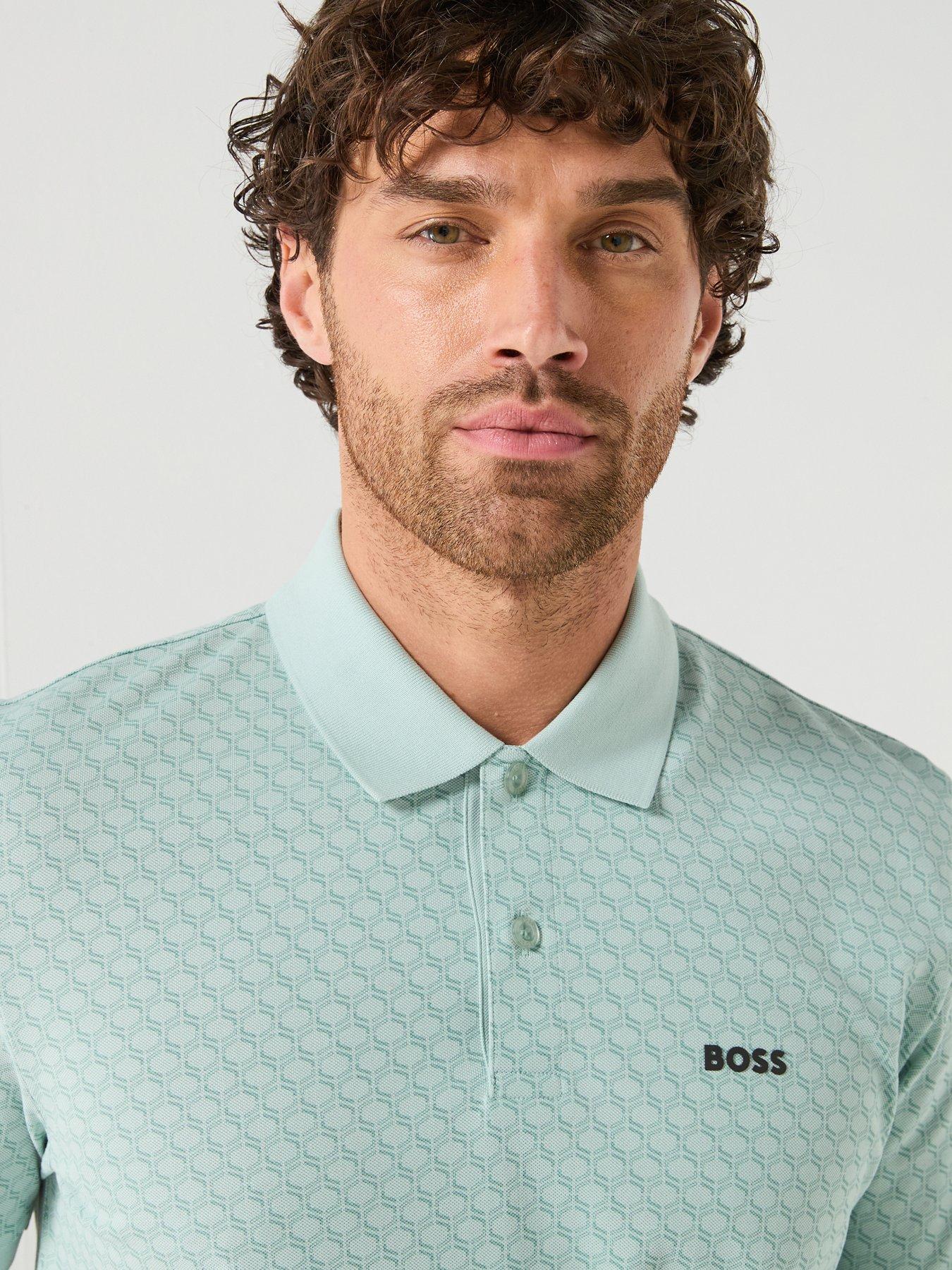 Image 4 of 5 of BOSS Mens Golf Chip Pattern Polo - Blue