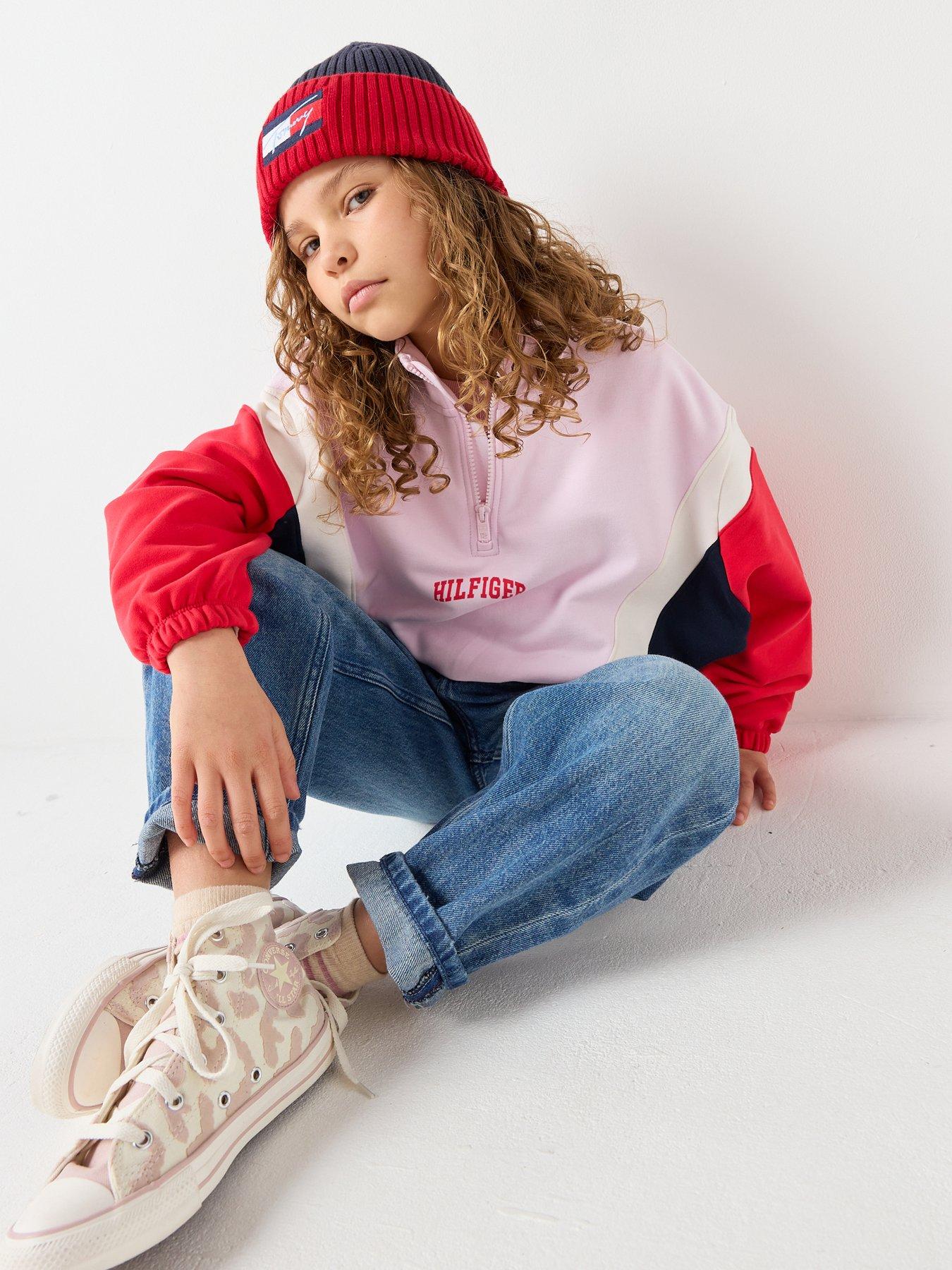 Image 5 of 6 of Tommy Hilfiger Girls Varsity Half Zip Sweatshirt - Multi