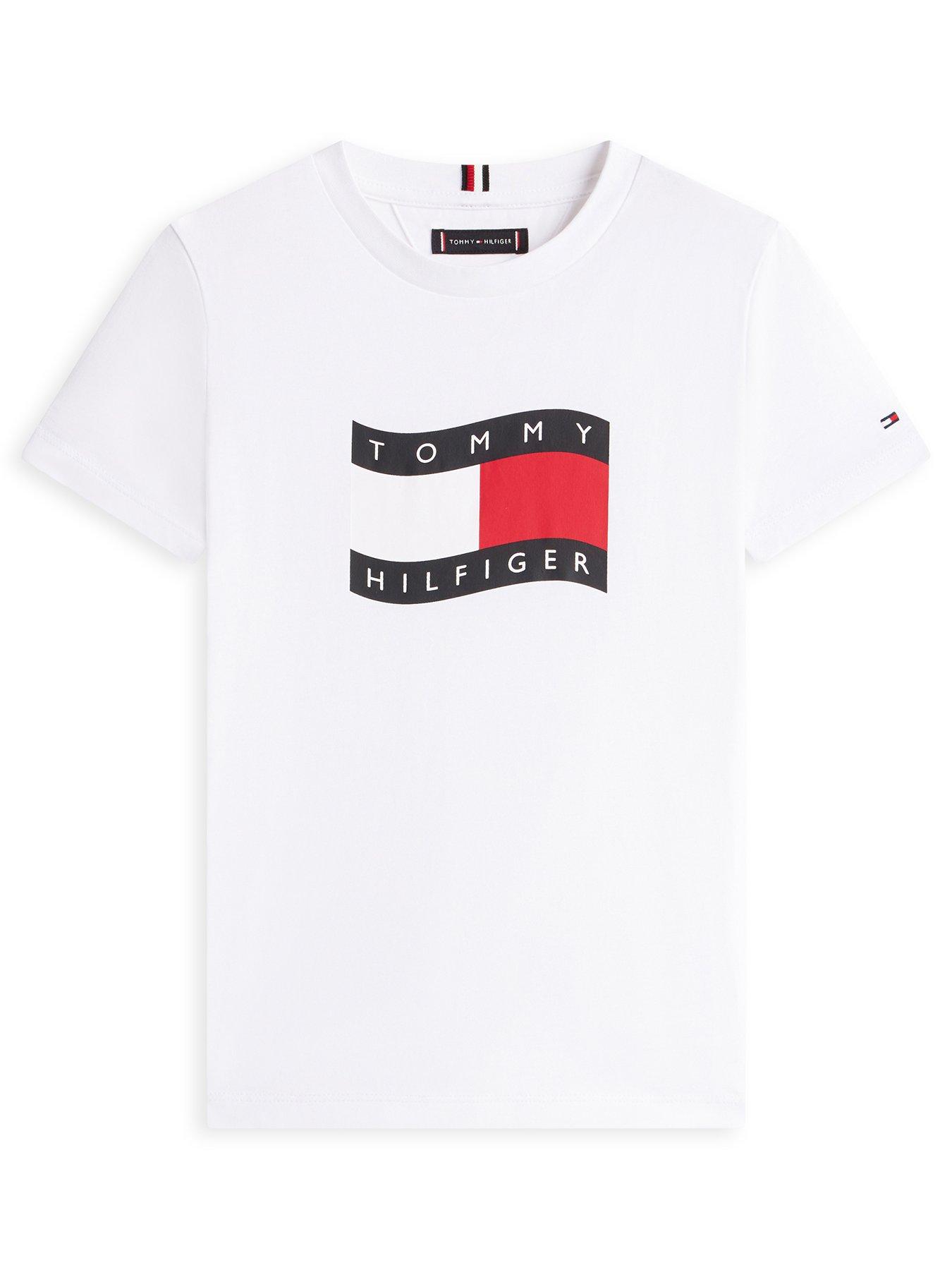 Image 2 of 5 of Tommy Hilfiger Boys Wavy Flag Short Sleeve T-Shirt - White