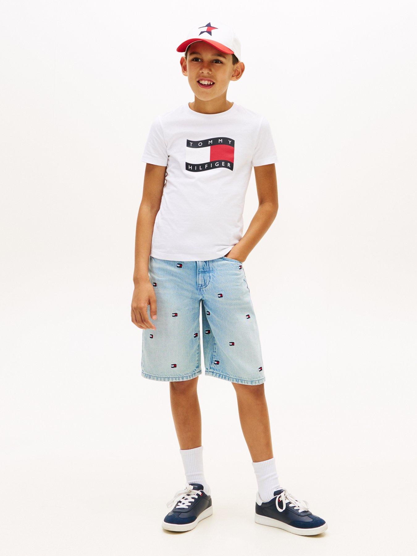 Image 4 of 5 of Tommy Hilfiger Boys Wavy Flag Short Sleeve T-Shirt - White