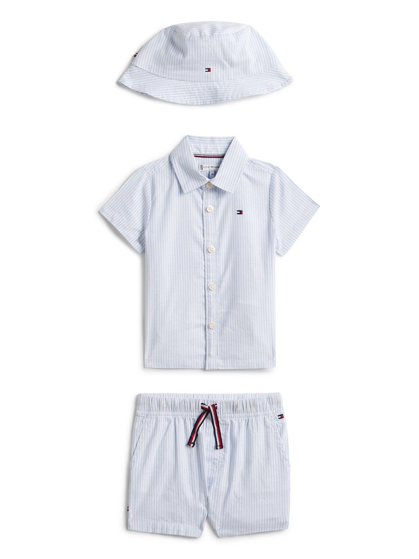 Tommy Hilfiger Baby Boys Ithaca Short Sleeve Shirt, Shorts And Hat Giftbox, Blue, Size 0-3 Months