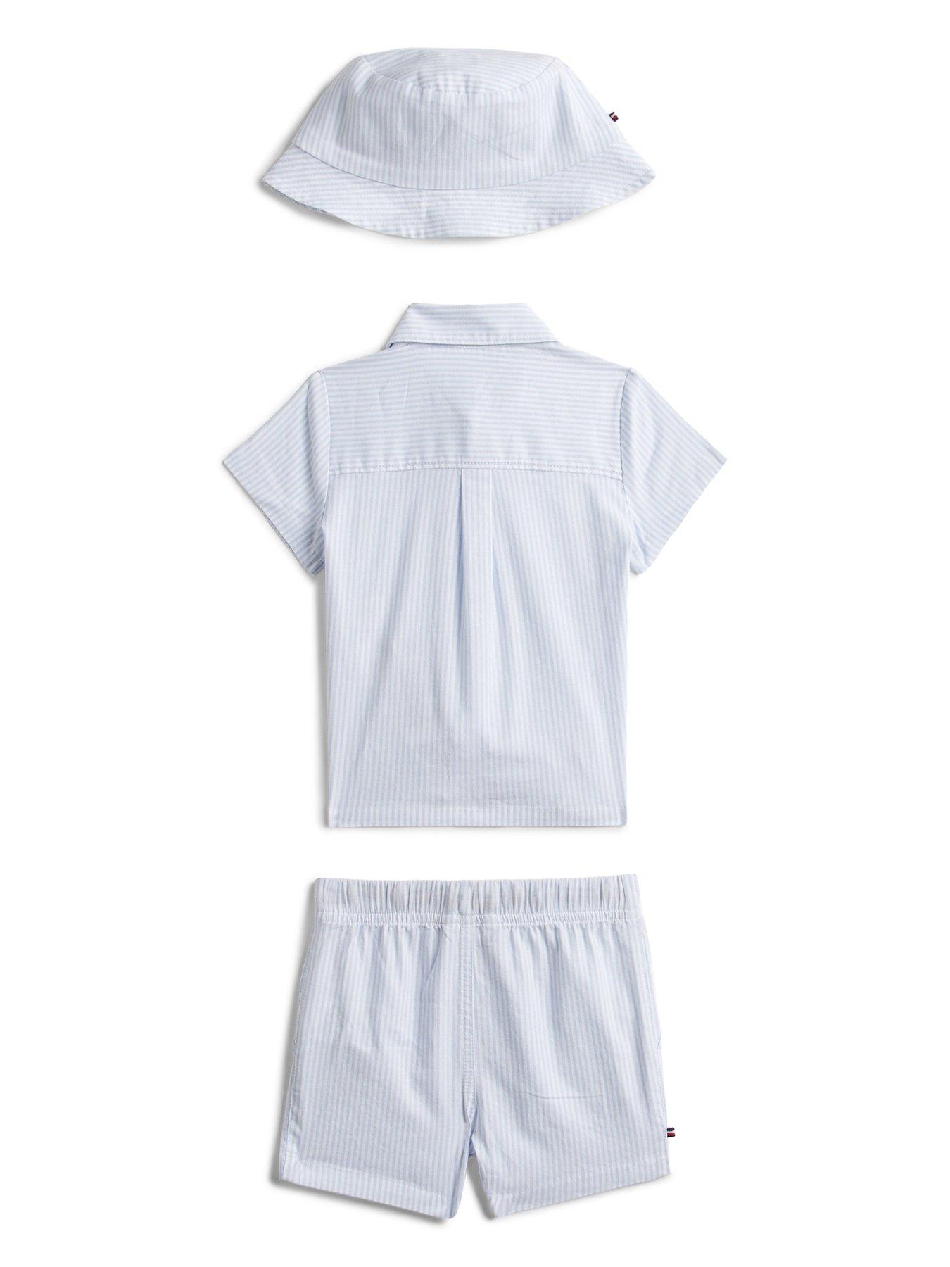 Image 2 of 3 of Tommy Hilfiger Baby Boys Ithaca Short Sleeve Shirt, Shorts And Hat Giftbox - Blue