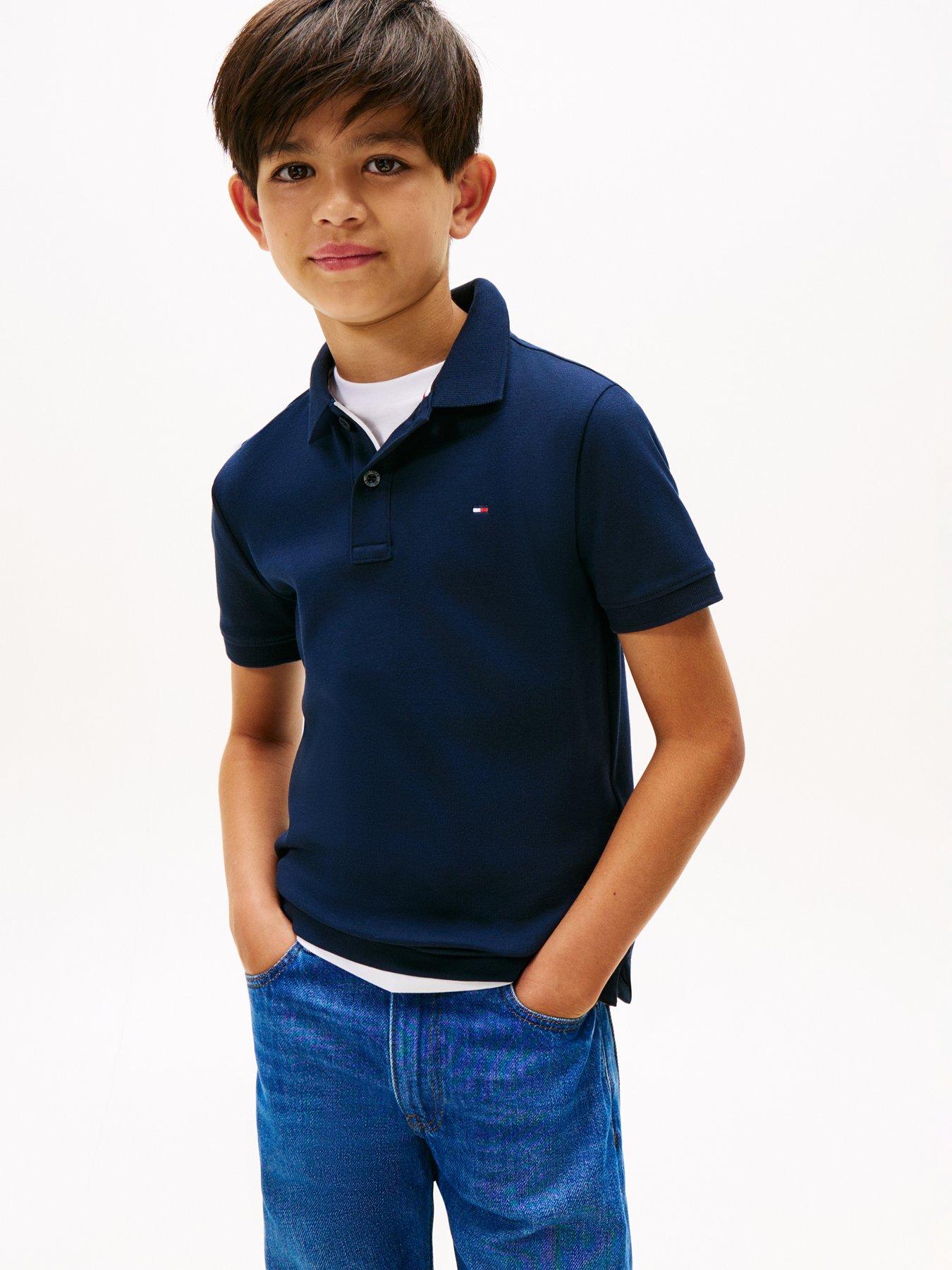 Image 1 of 5 of Tommy Hilfiger Boys Interlock Short Sleeve Polo Shirt - Navy