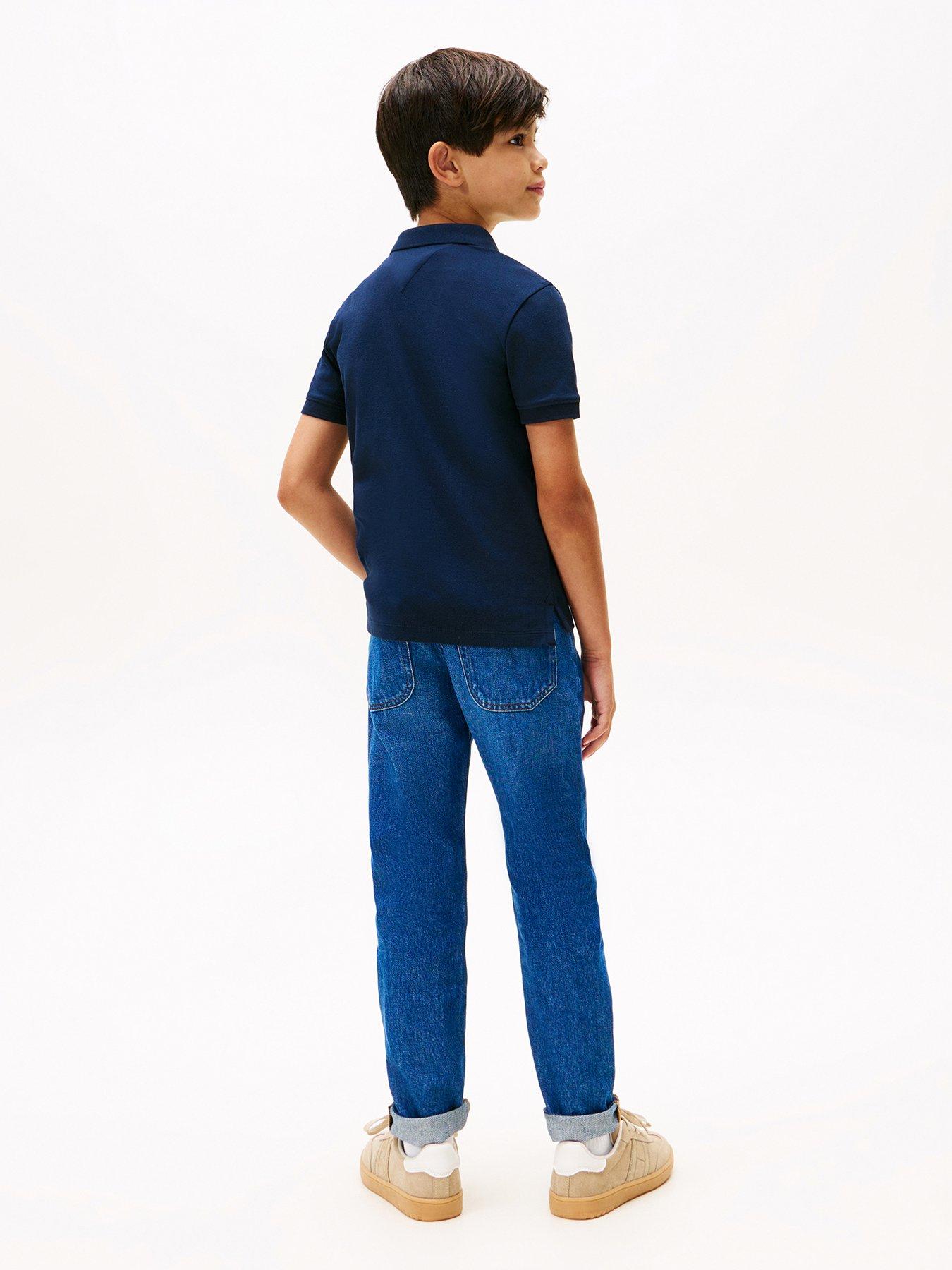 Image 3 of 5 of Tommy Hilfiger Boys Interlock Short Sleeve Polo Shirt - Navy