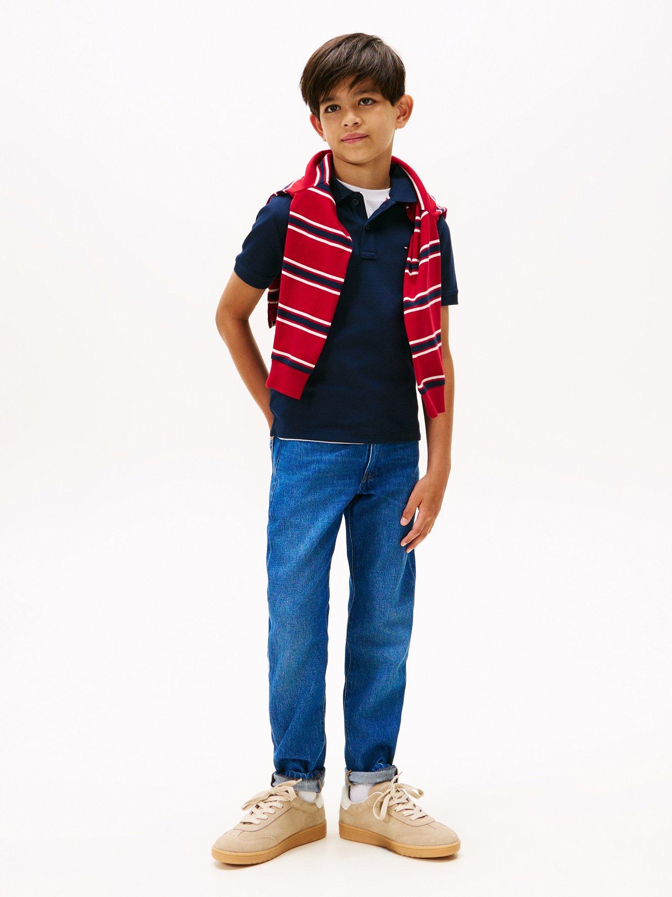 Image 4 of 5 of Tommy Hilfiger Boys Interlock Short Sleeve Polo Shirt - Navy