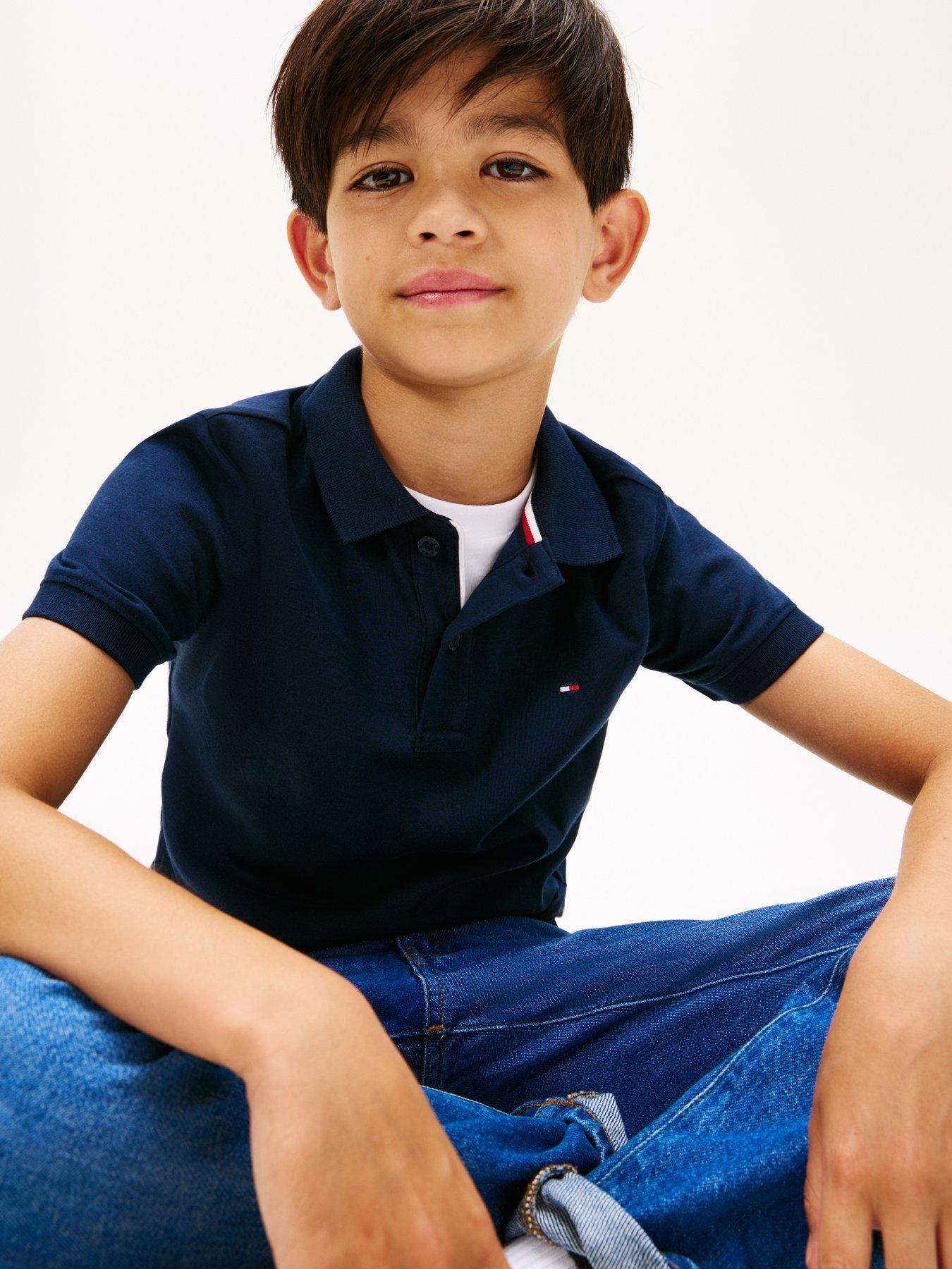 Image 5 of 5 of Tommy Hilfiger Boys Interlock Short Sleeve Polo Shirt - Navy