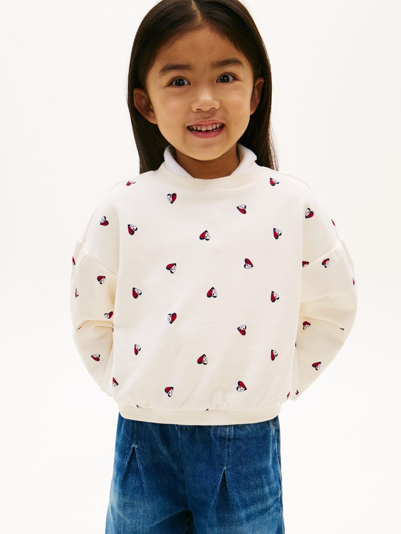 Tommy Hilfiger Younger Girls Smiley Crew Neck Top, Cream, Size Age: 5 Years