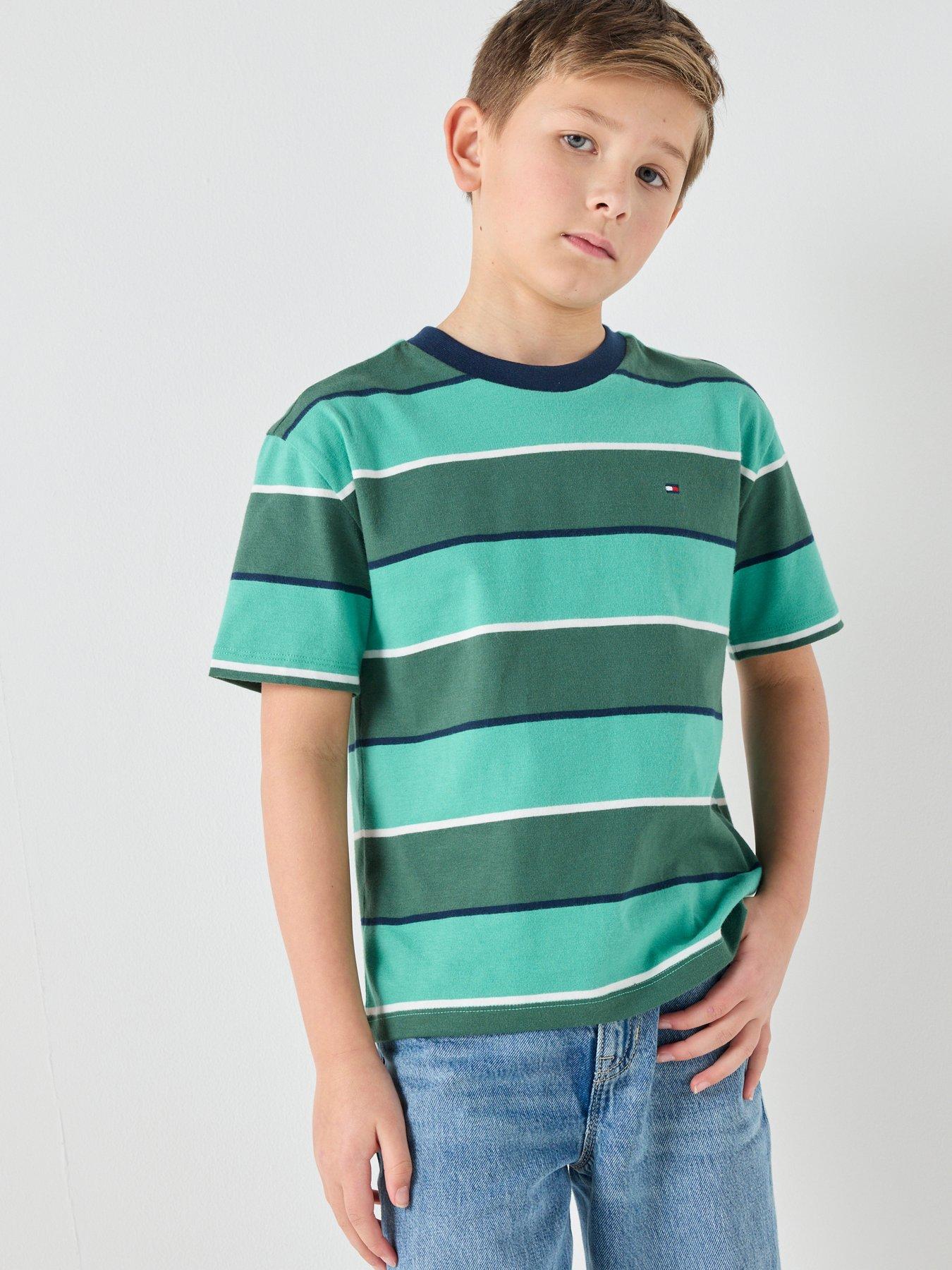 Tommy Hilfiger Boys Rugby Stripe Shot Sleeve T-Shirt - Green