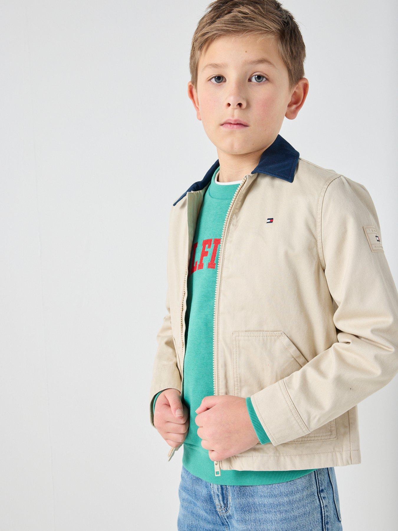 Tommy Hilfiger Boys Contrast Collar Cotton Jacket - Beige