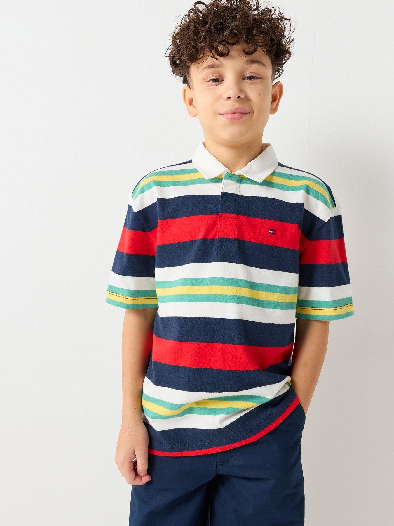 Tommy Hilfiger Boys Rugby Stripe Jersey Short Sleeve Polo Shirt - Multi
