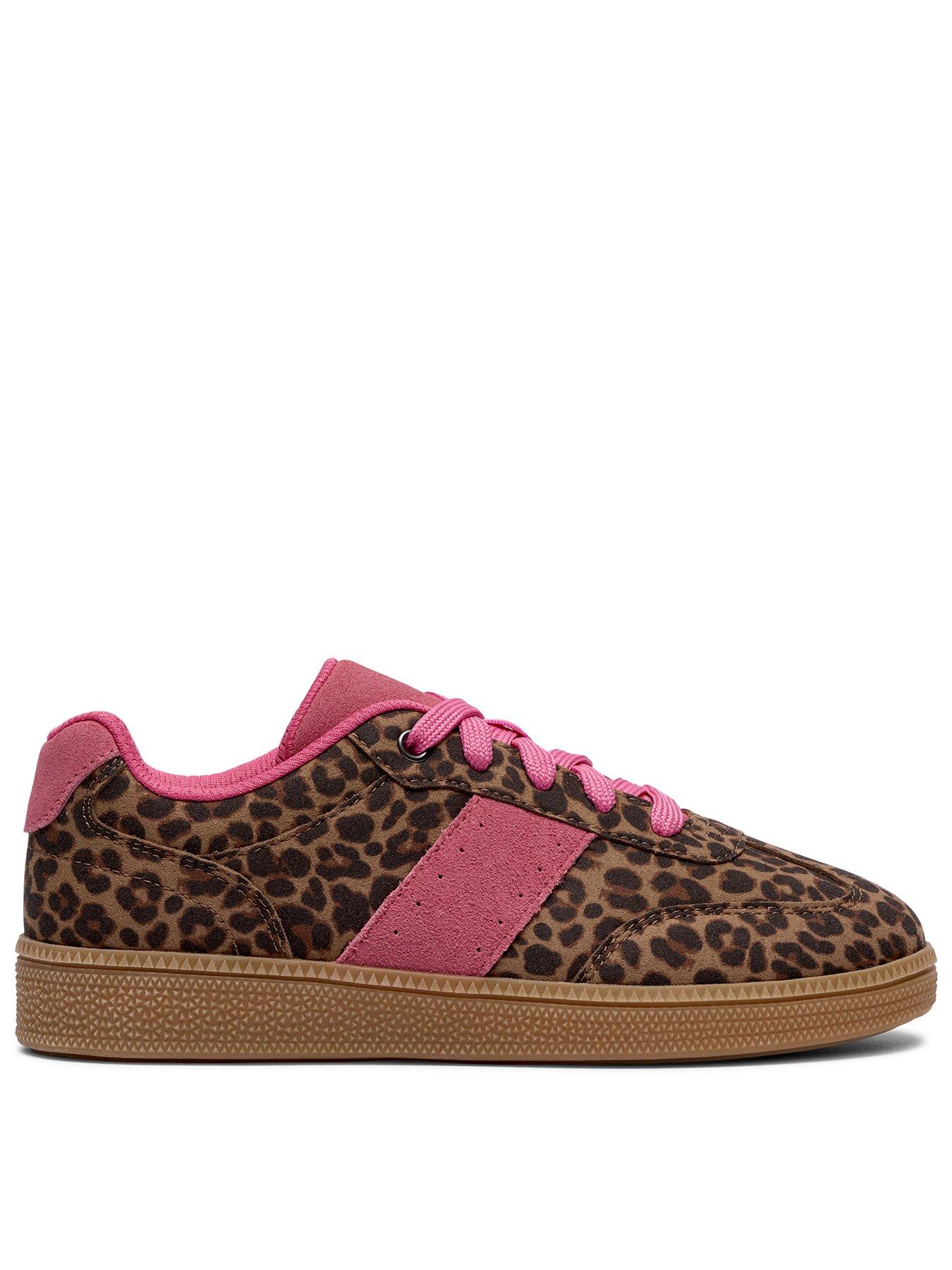 Clarks Youth Cypress Lace Leopard Print Trainer - Brown