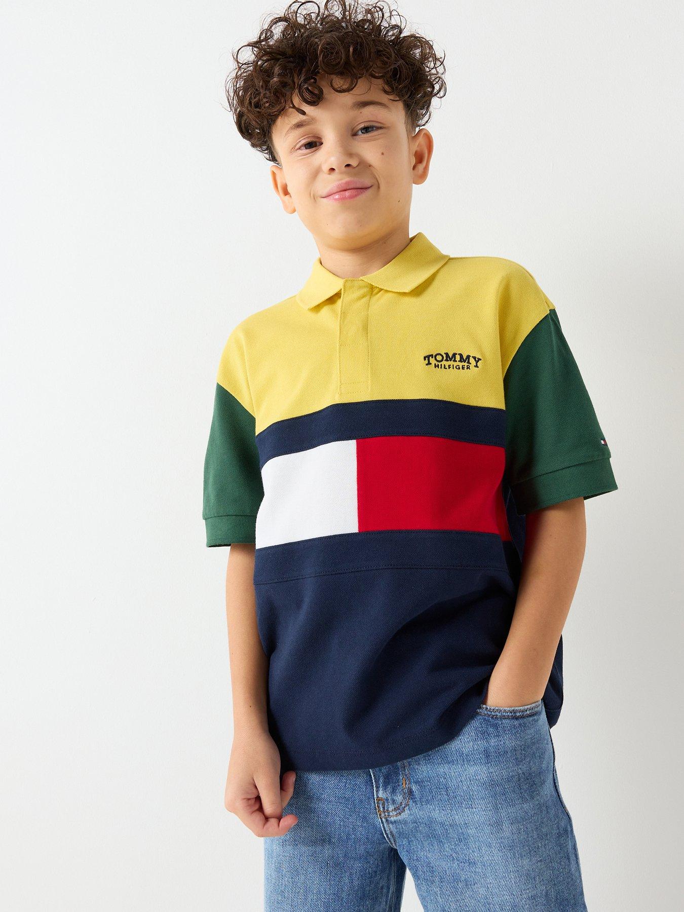 Tommy Hilfiger Boys Monotype Colourblock Short Sleeve Rugby Polo Shirt