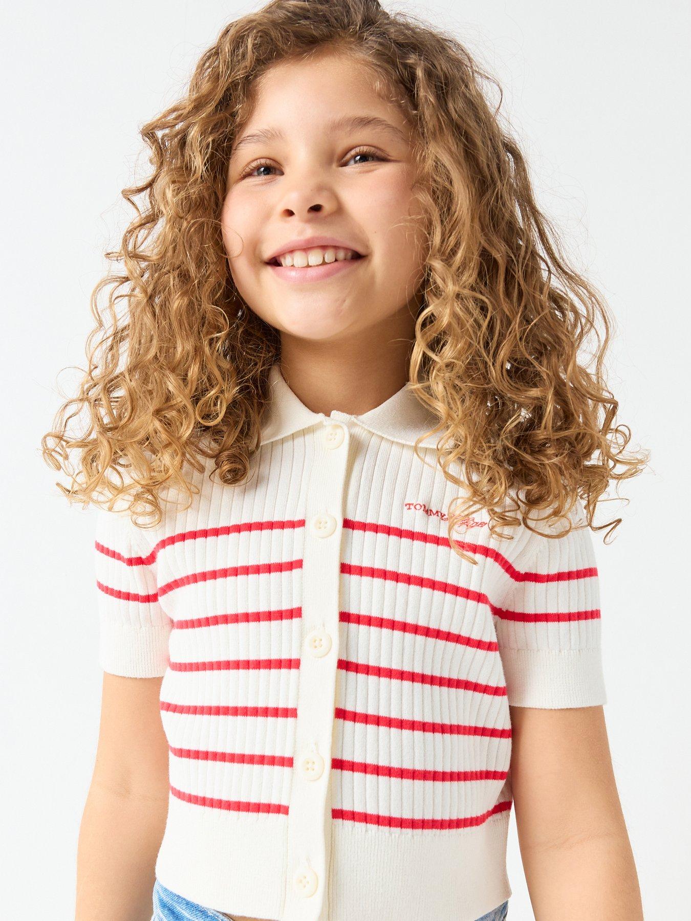 Tommy Hilfiger: Girls Sweater Rib Short Sleeve Polo Shirt - Red/White