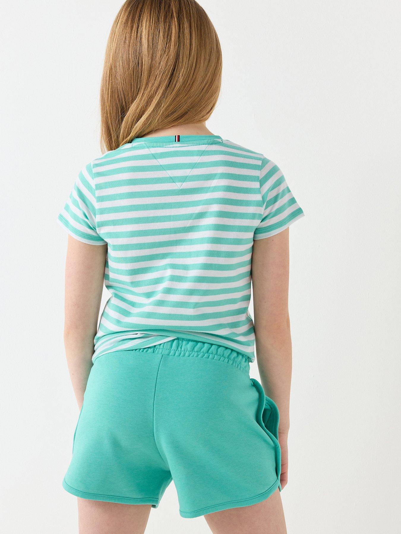 Image 2 of 6 of Tommy Hilfiger Girls Striped Short Sleeve T-Shirt And Short Set - Green