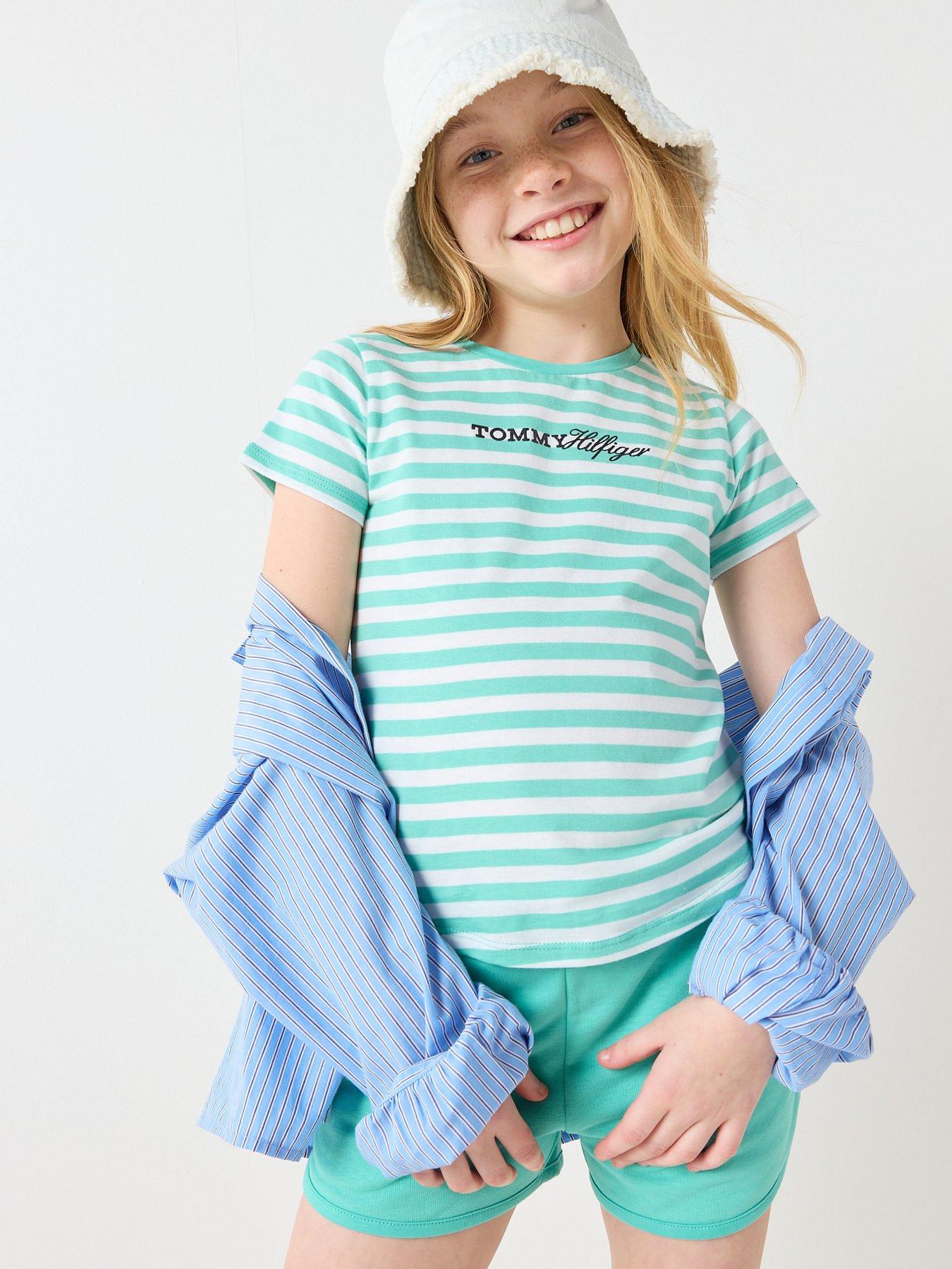 Image 3 of 6 of Tommy Hilfiger Girls Striped Short Sleeve T-Shirt And Short Set - Green