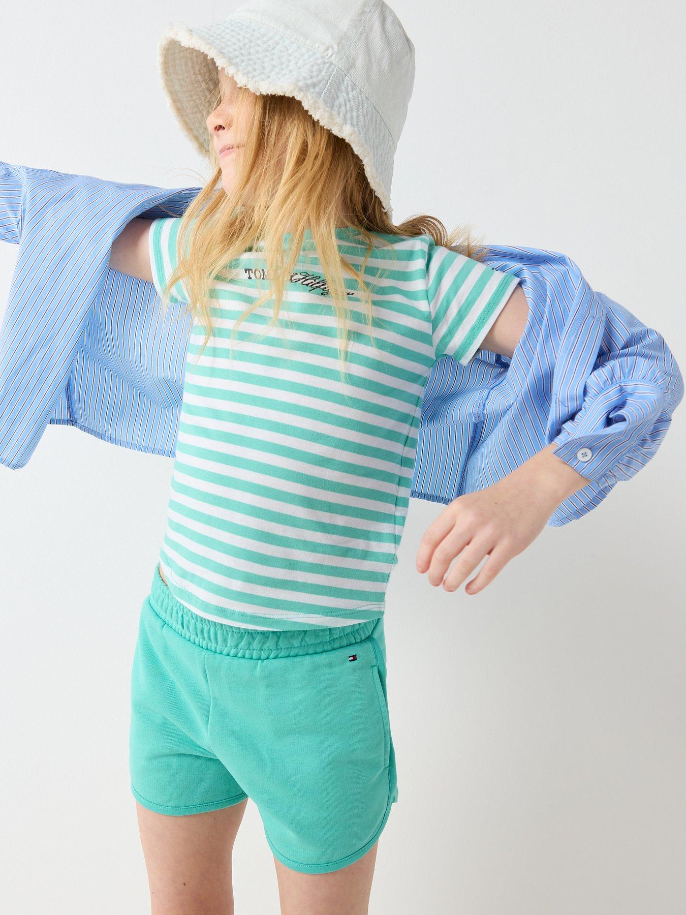 Image 6 of 6 of Tommy Hilfiger Girls Striped Short Sleeve T-Shirt And Short Set - Green