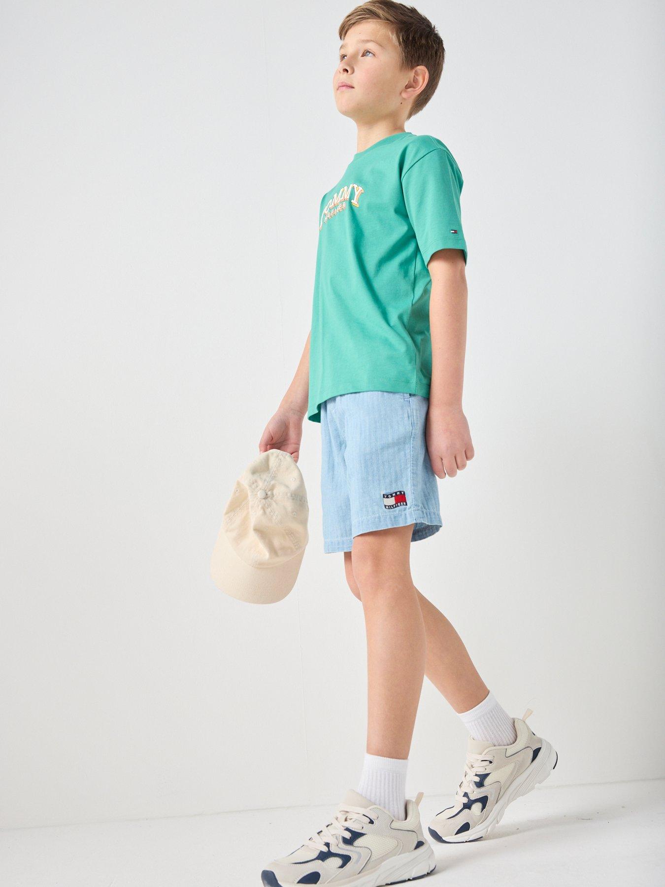 Tommy Hilfiger Boys Wavy Flag Herringbone Short - Blue