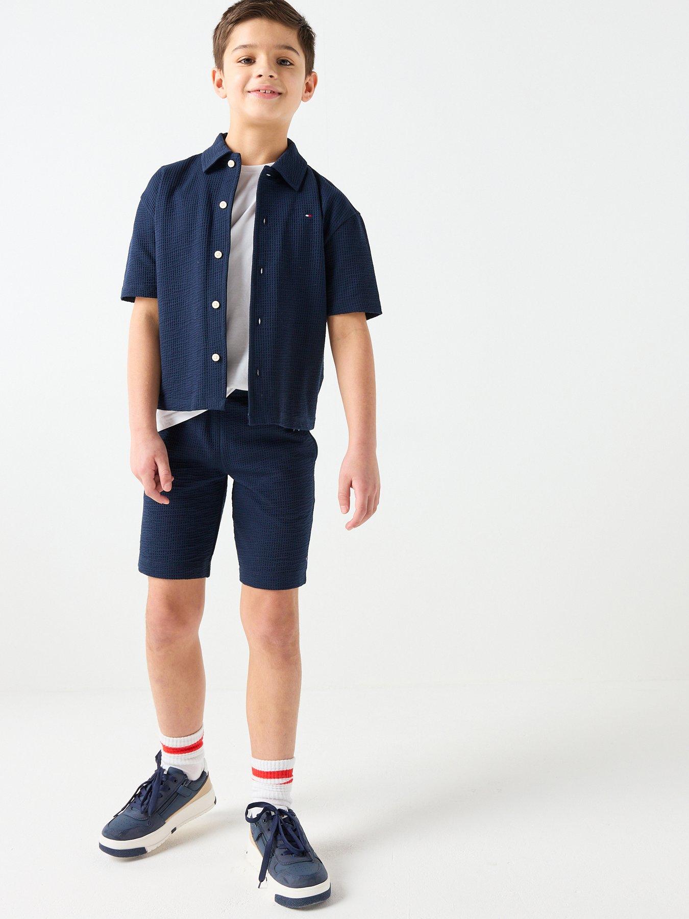 Tommy Hilfiger Boys Jersey Seersucker Sweatshort, Navy, Size 7 Years