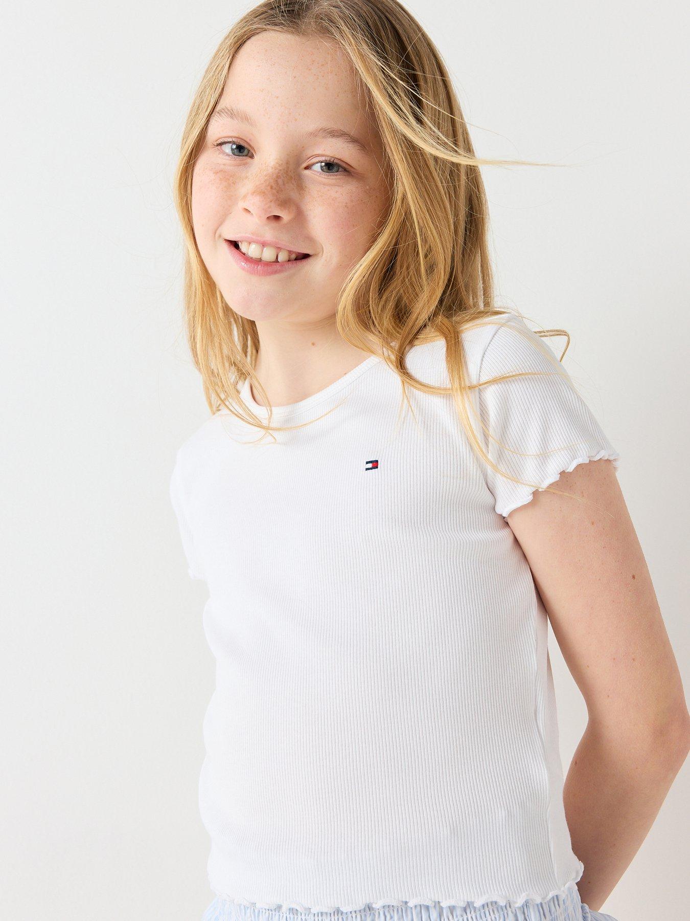Tommy Hilfiger Girls Essential Short Sleeve Rib Top - White