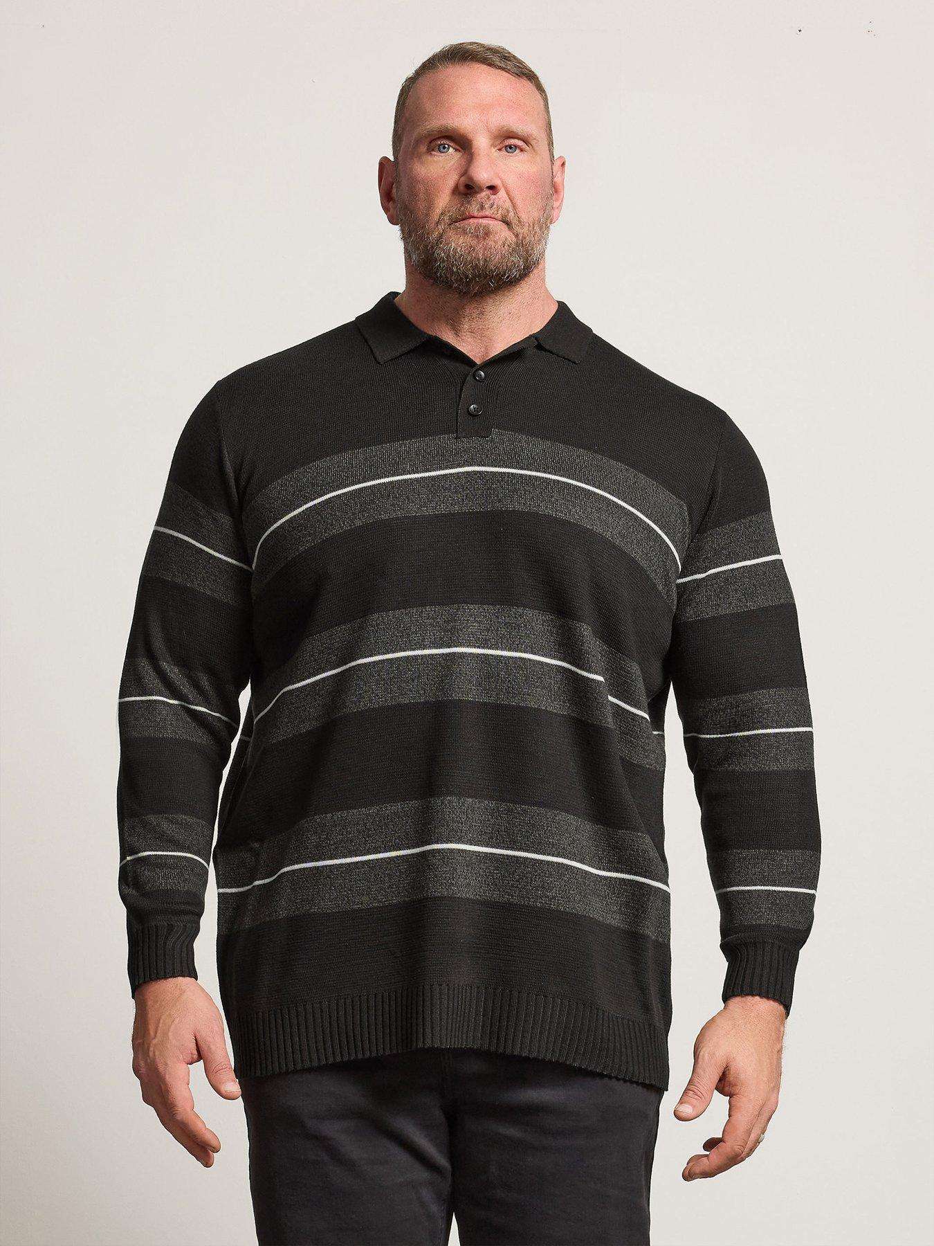 BadRhino Long Sleeve Stripe Knit Polo Shirt - Black