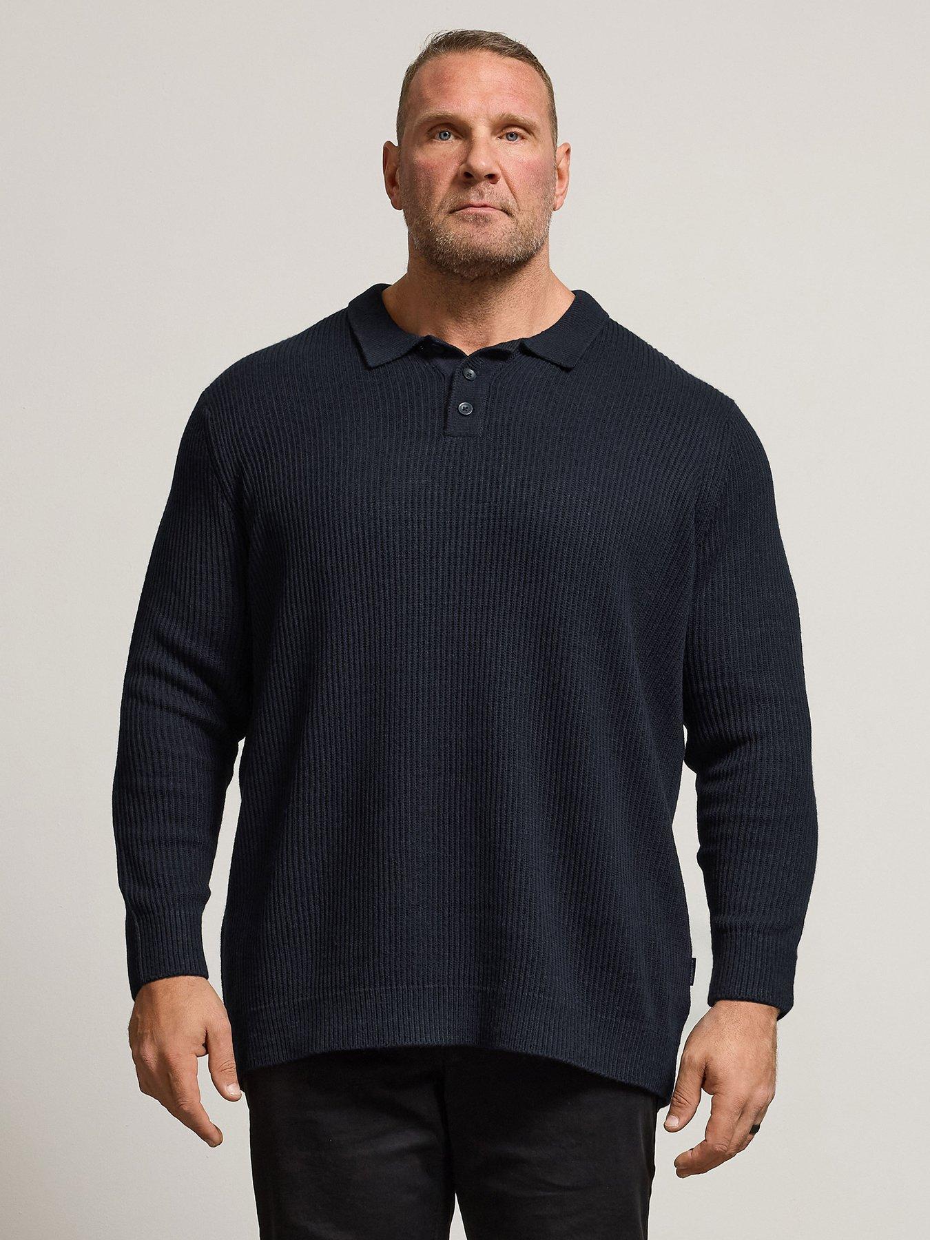 BadRhino Chunky Rib Long Sleeve Knit Polo Shirt, Blue, Size 2Xl, Men