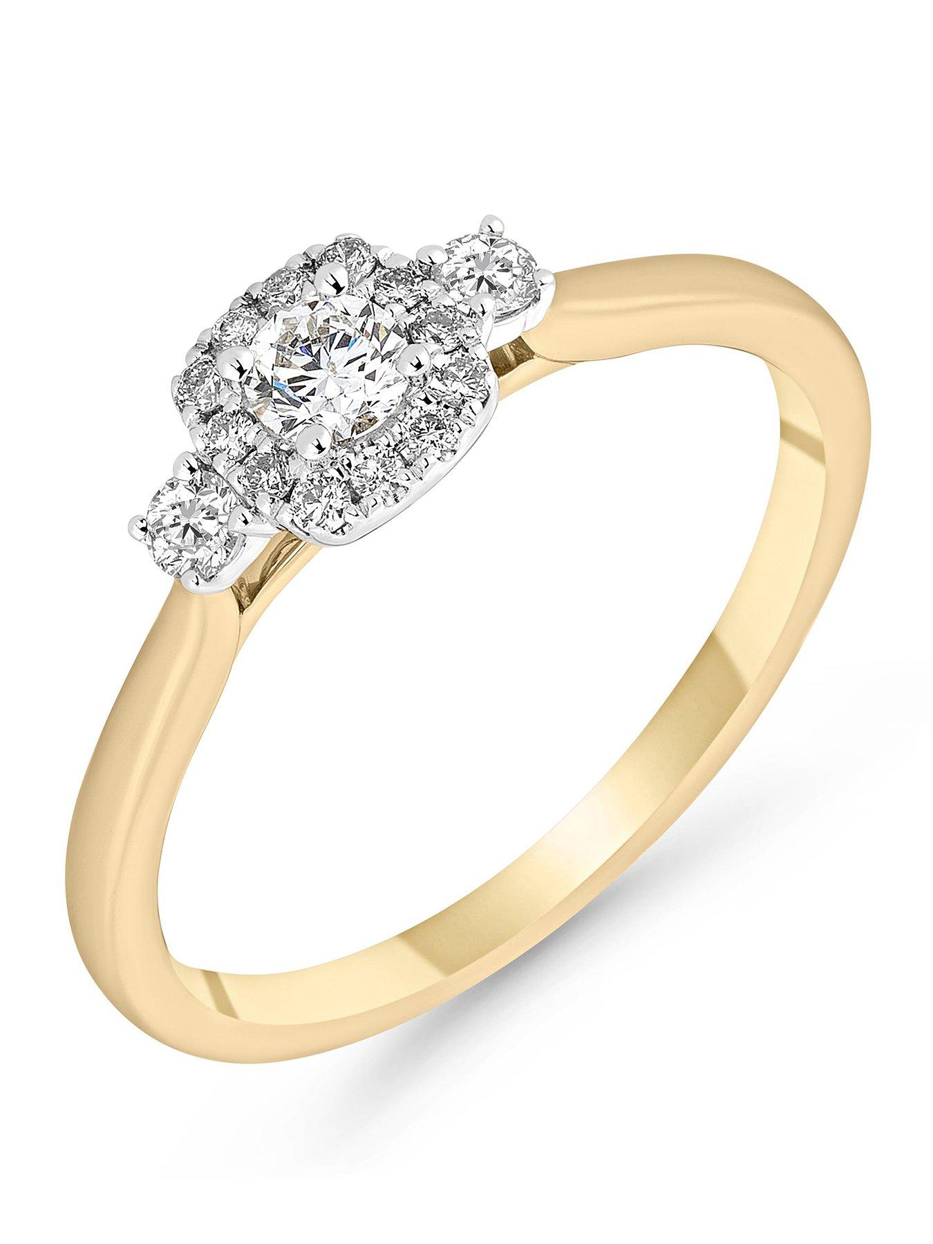 Beaverbrooks 9ct Yellow Gold Diamond Halo Ring