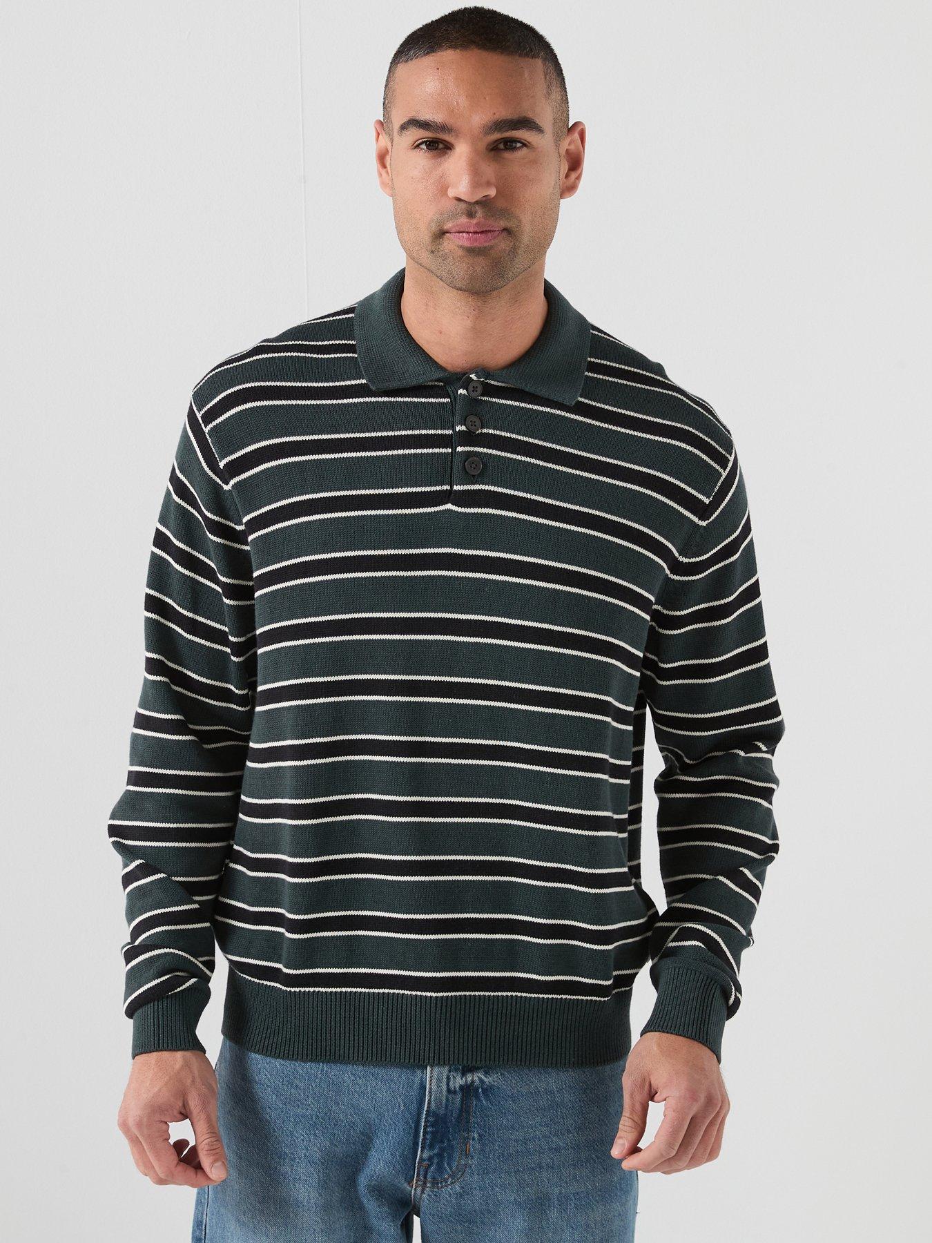 Jack & Jones Knitted Stripe Long Sleeve Polo - Multi