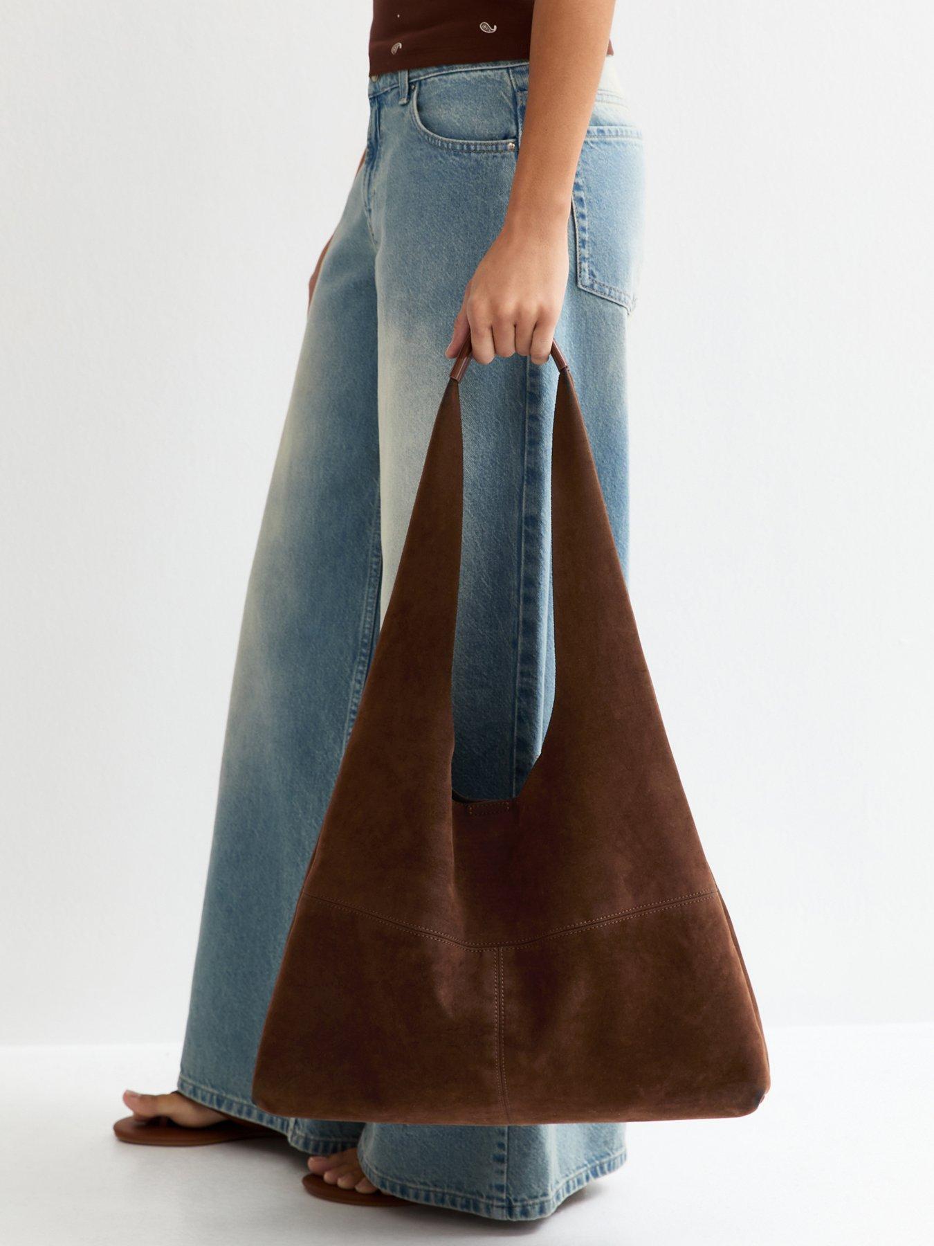 New Look Faux Suede Slouchy Hobo Tote Bag - Brown