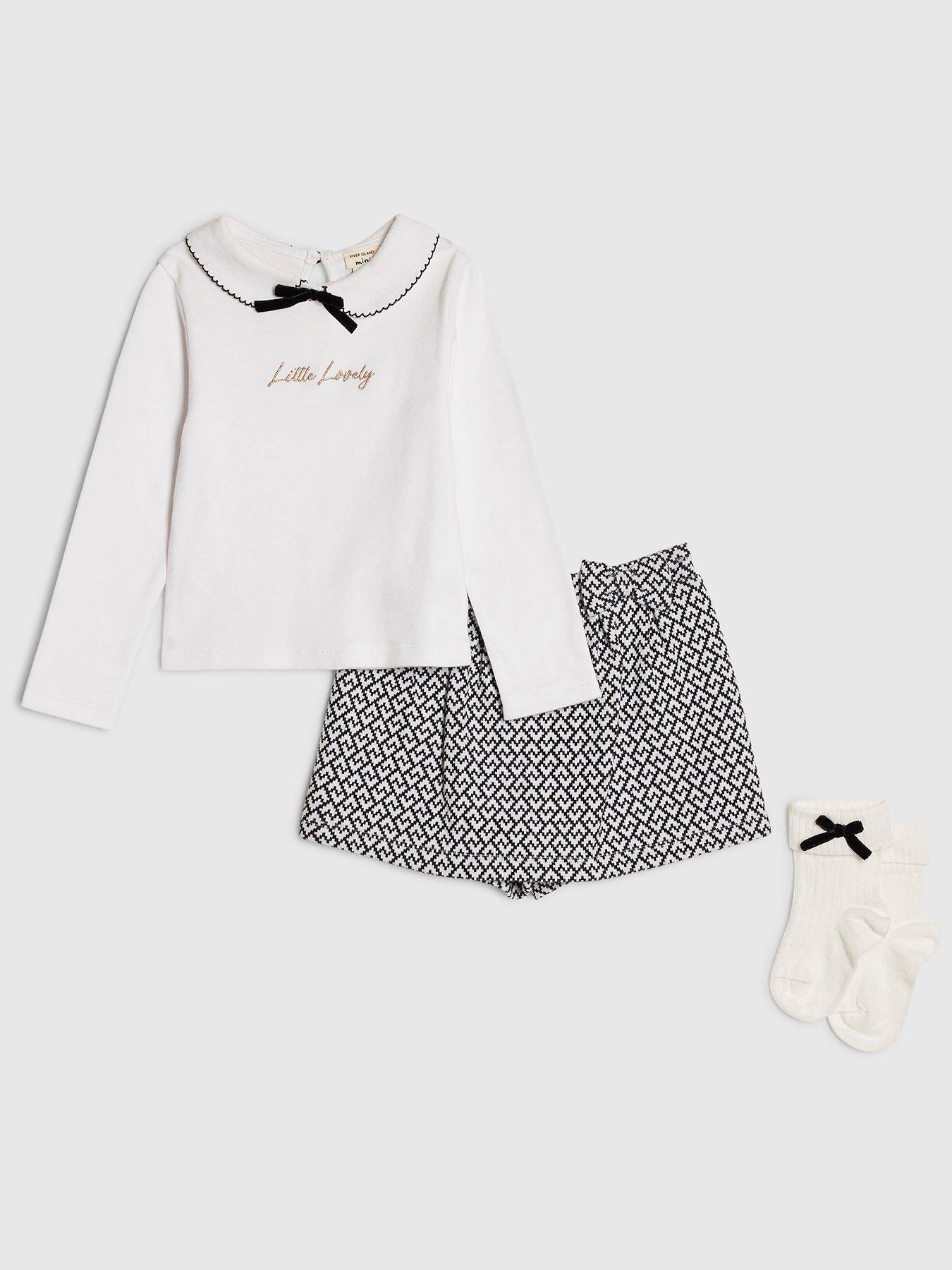 River Island Mini Girls Little Lovely Bow Top Set - White