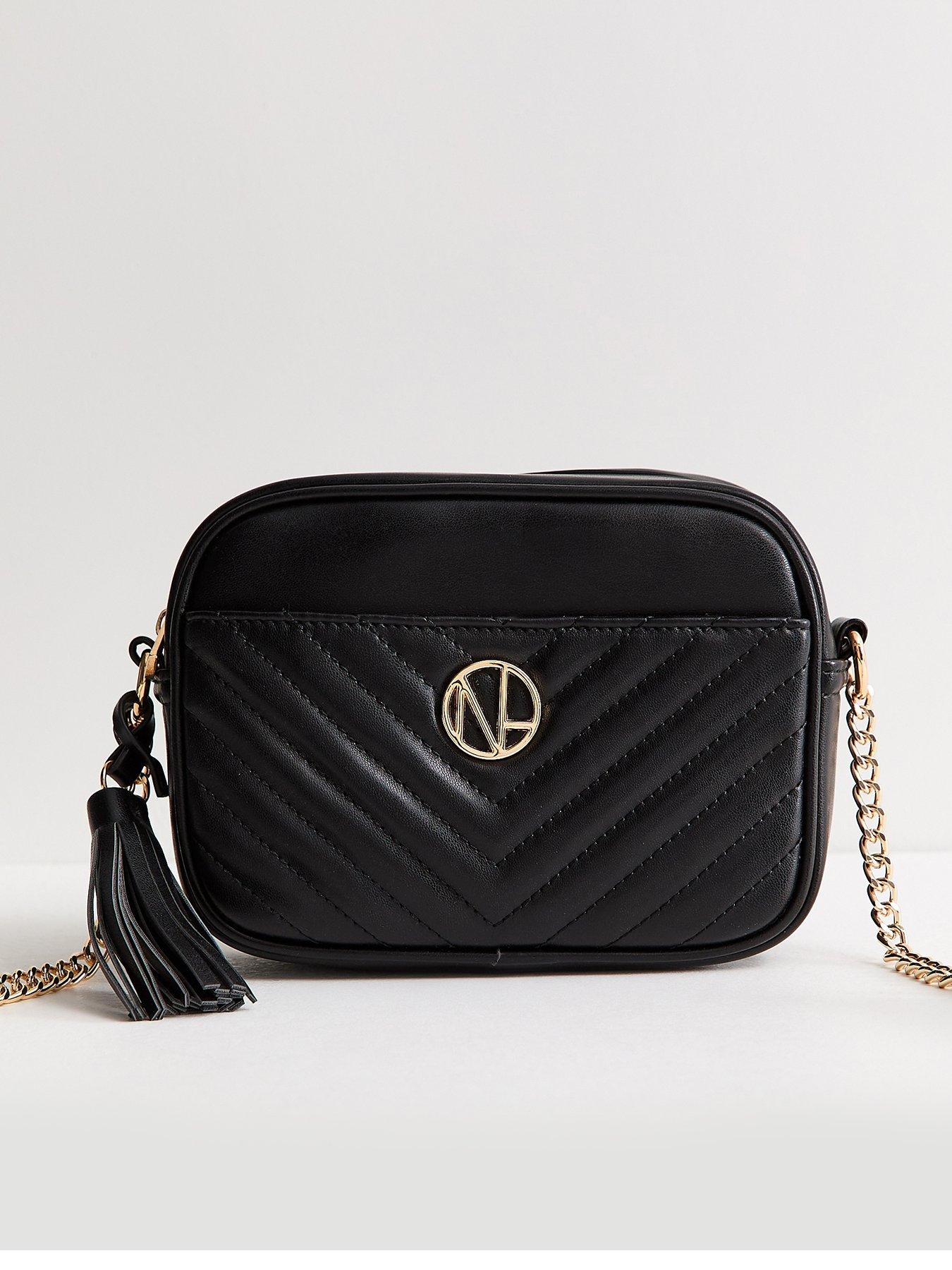 New Look Faux Leather Quilted Front Pocket Crossbody Bag - Black