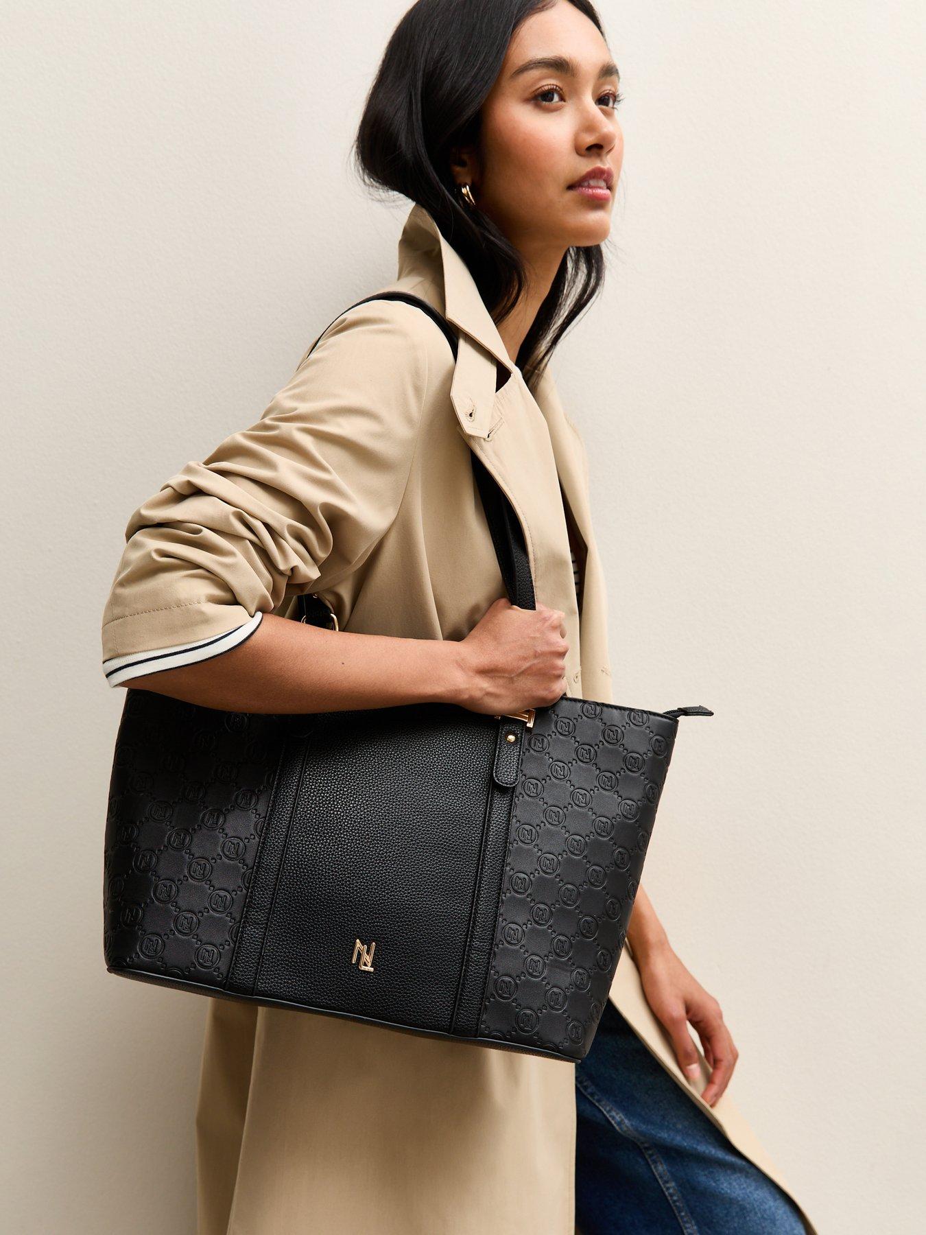 New Look Faux Leather Logo Embossed Tote Bag - Black