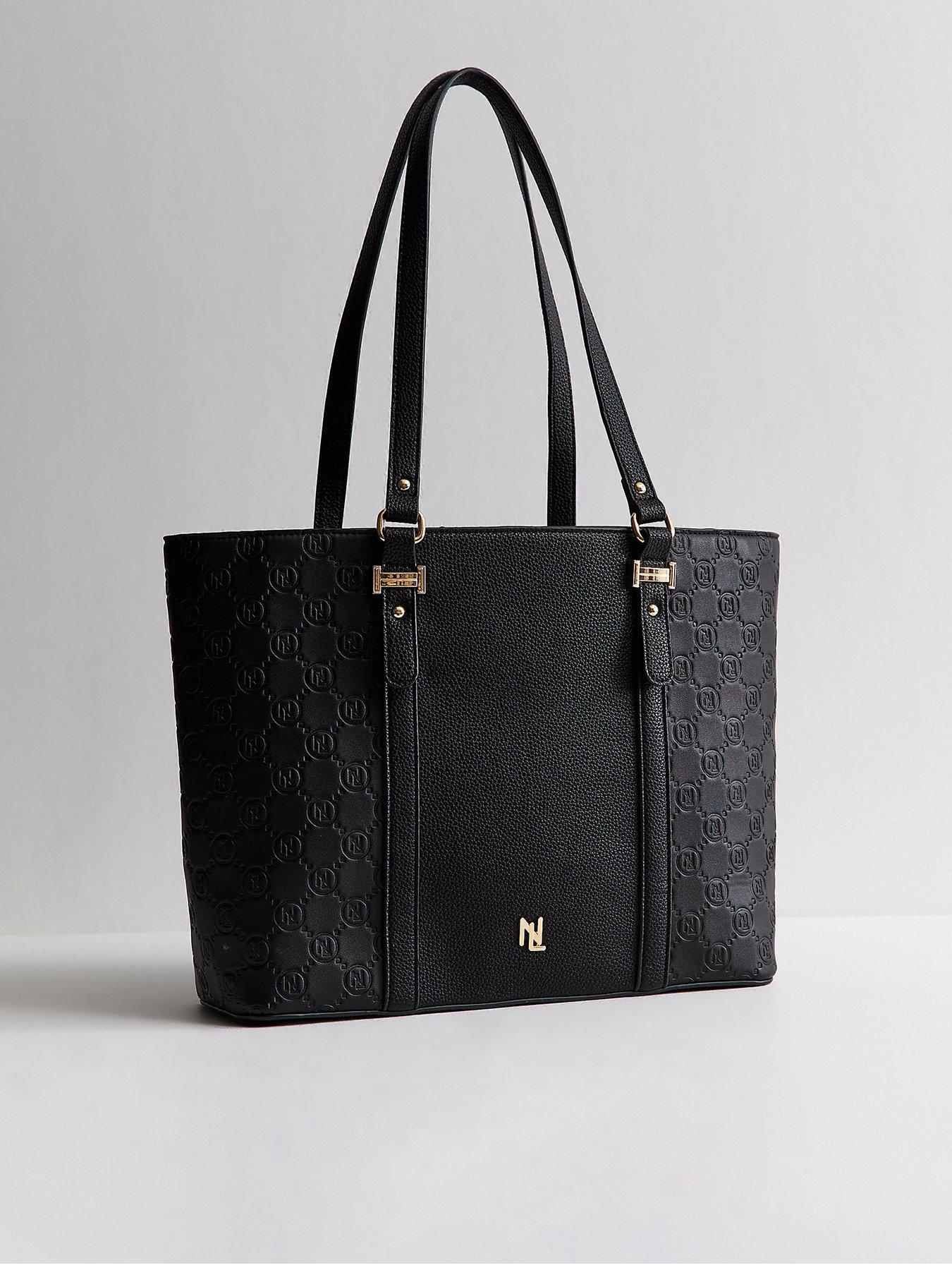 Image 1 of 5 of New Look Faux Leather Logo Embossed Tote Bag - Black