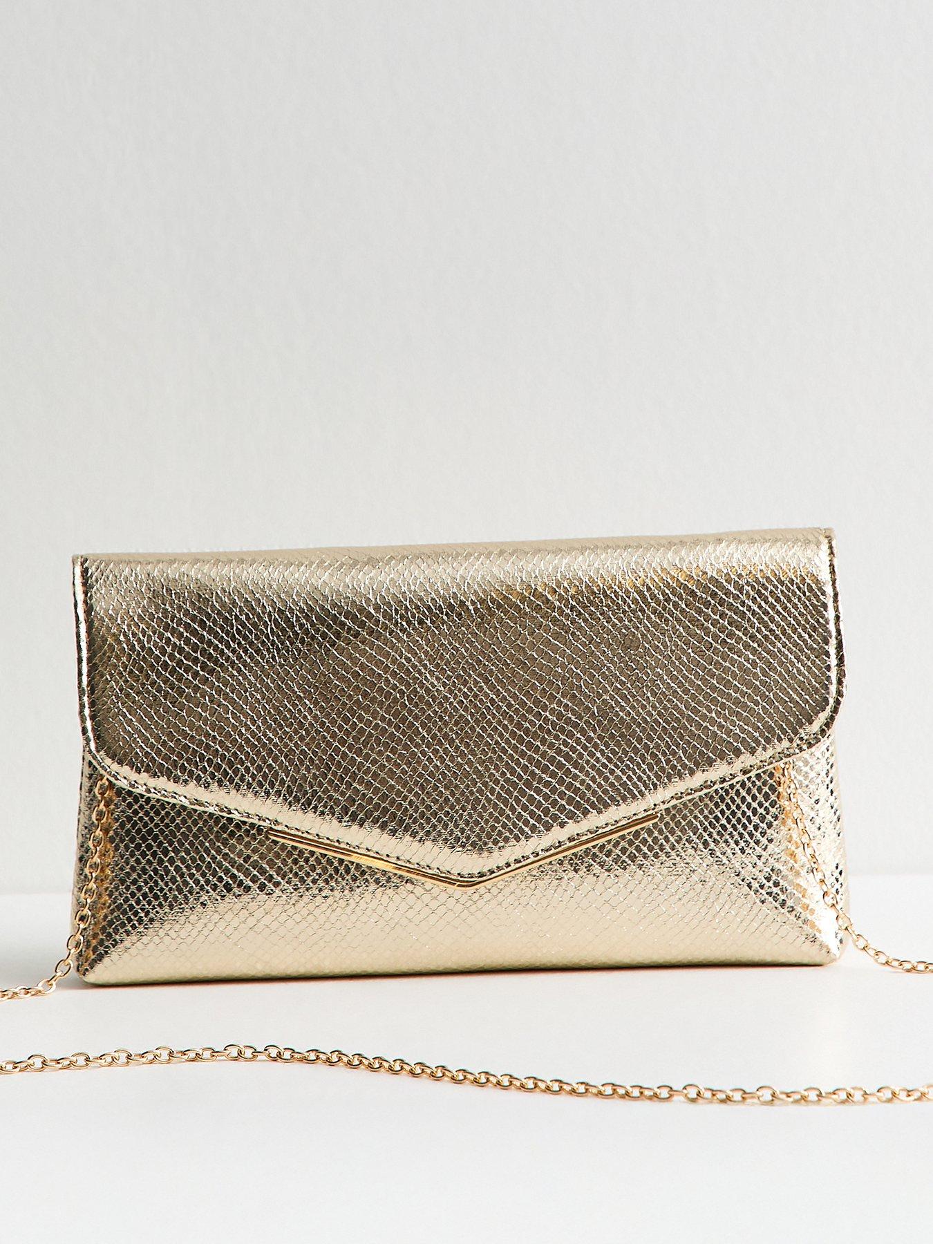 New Look Faux Leather Envelope Shoulder Bag - Gold
