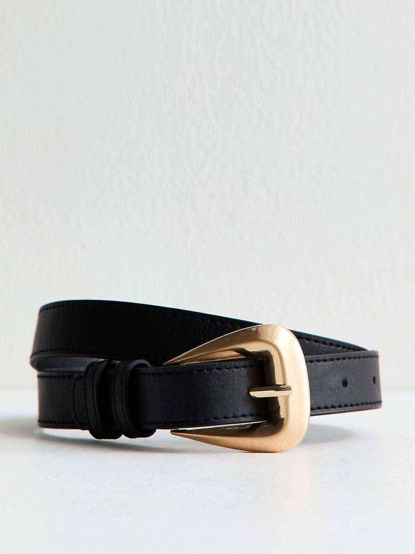 Image 1 of 3 of New Look Faux Leather Large Buckle Belt - Black