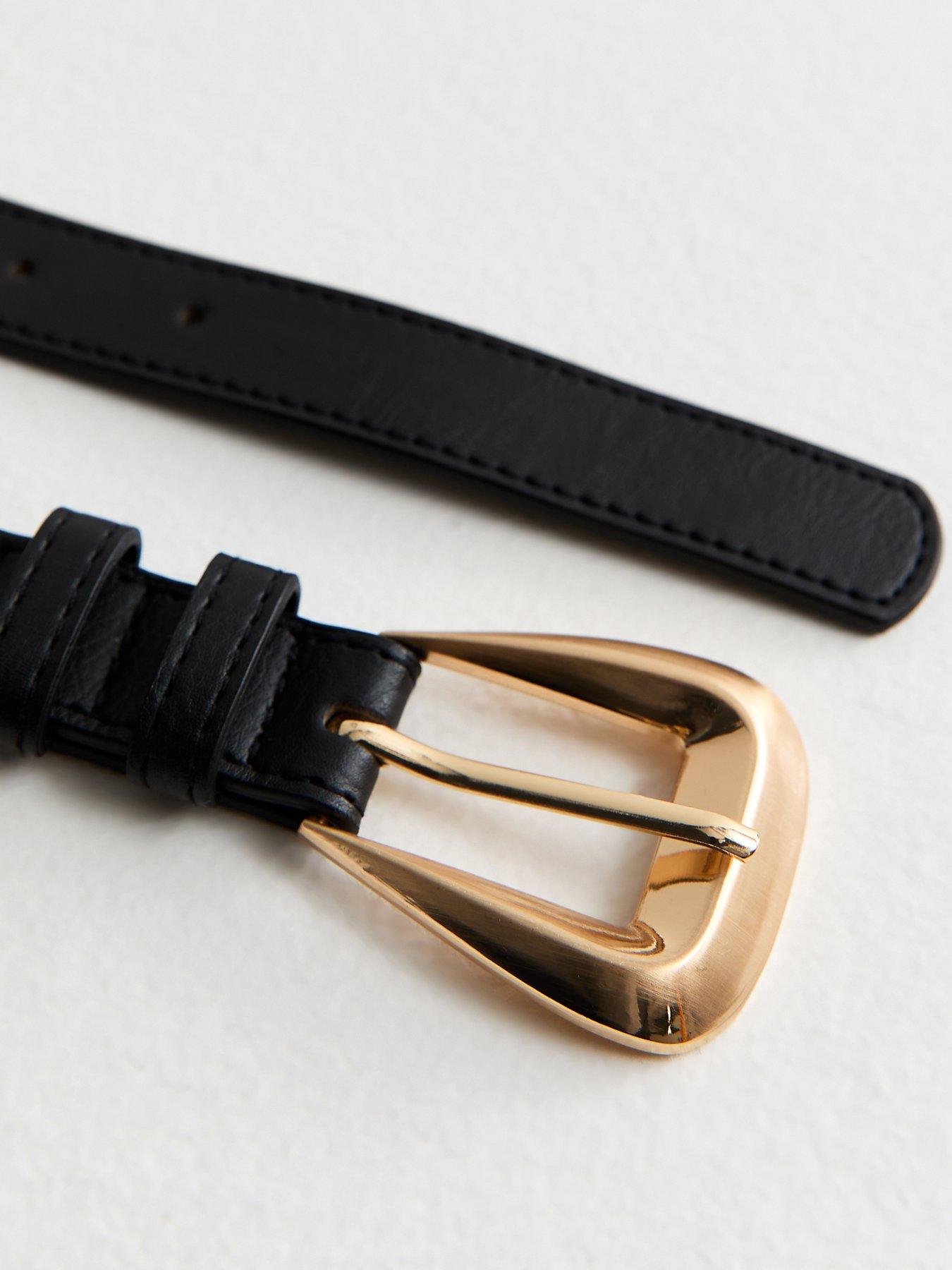 Image 3 of 3 of New Look Faux Leather Large Buckle Belt - Black
