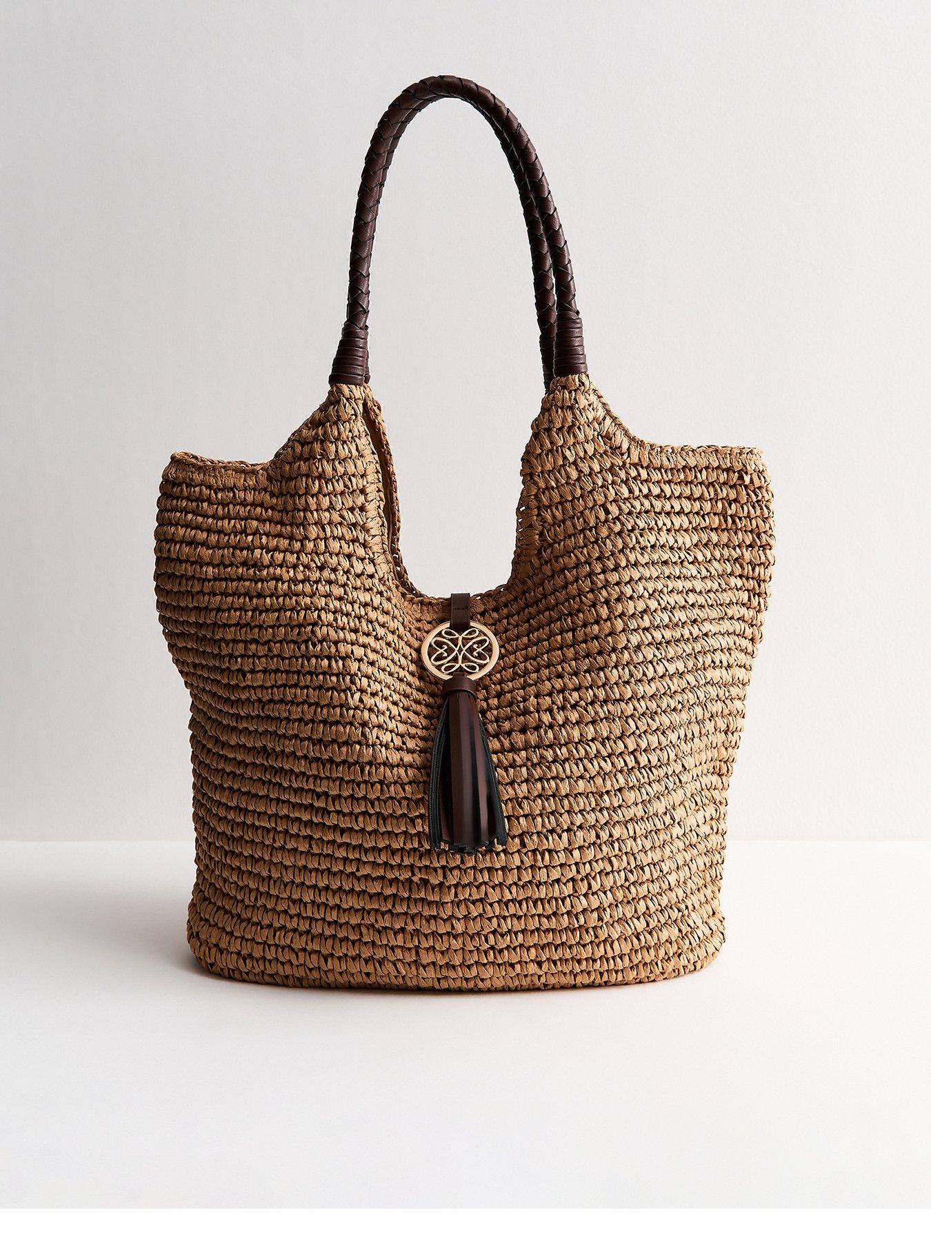 New Look Woven Plaited Handle Bag - Stone