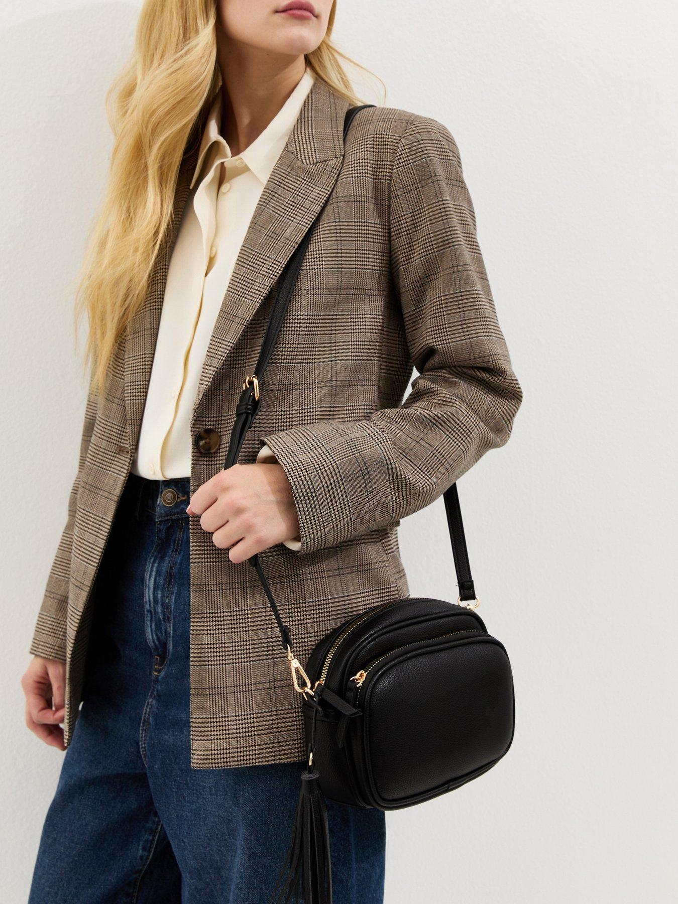 New Look Black Faux Leather Tassel Crossbody Camera Bag