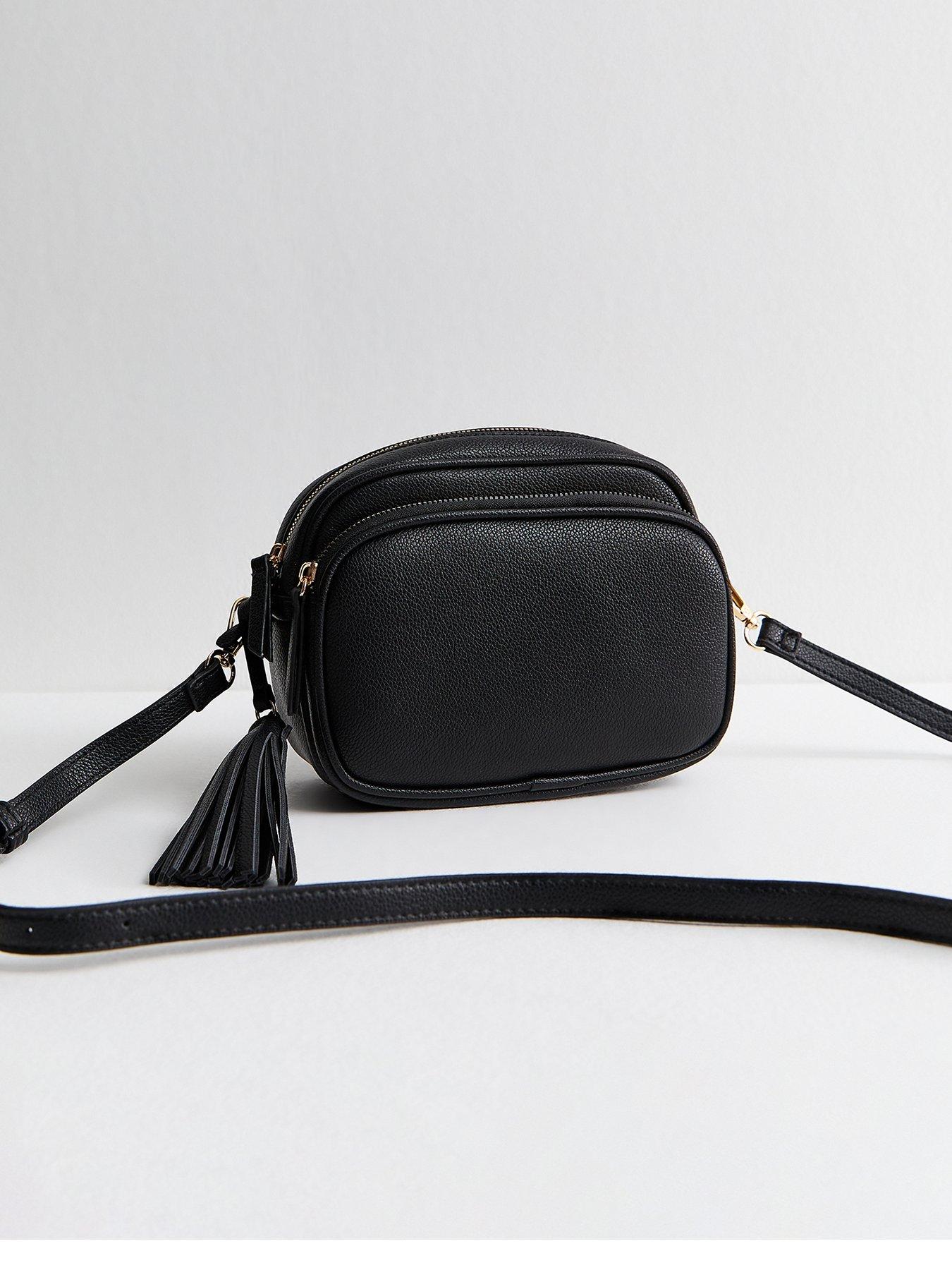 New Look Black Faux Leather Tassel Crossbody Camera Bag