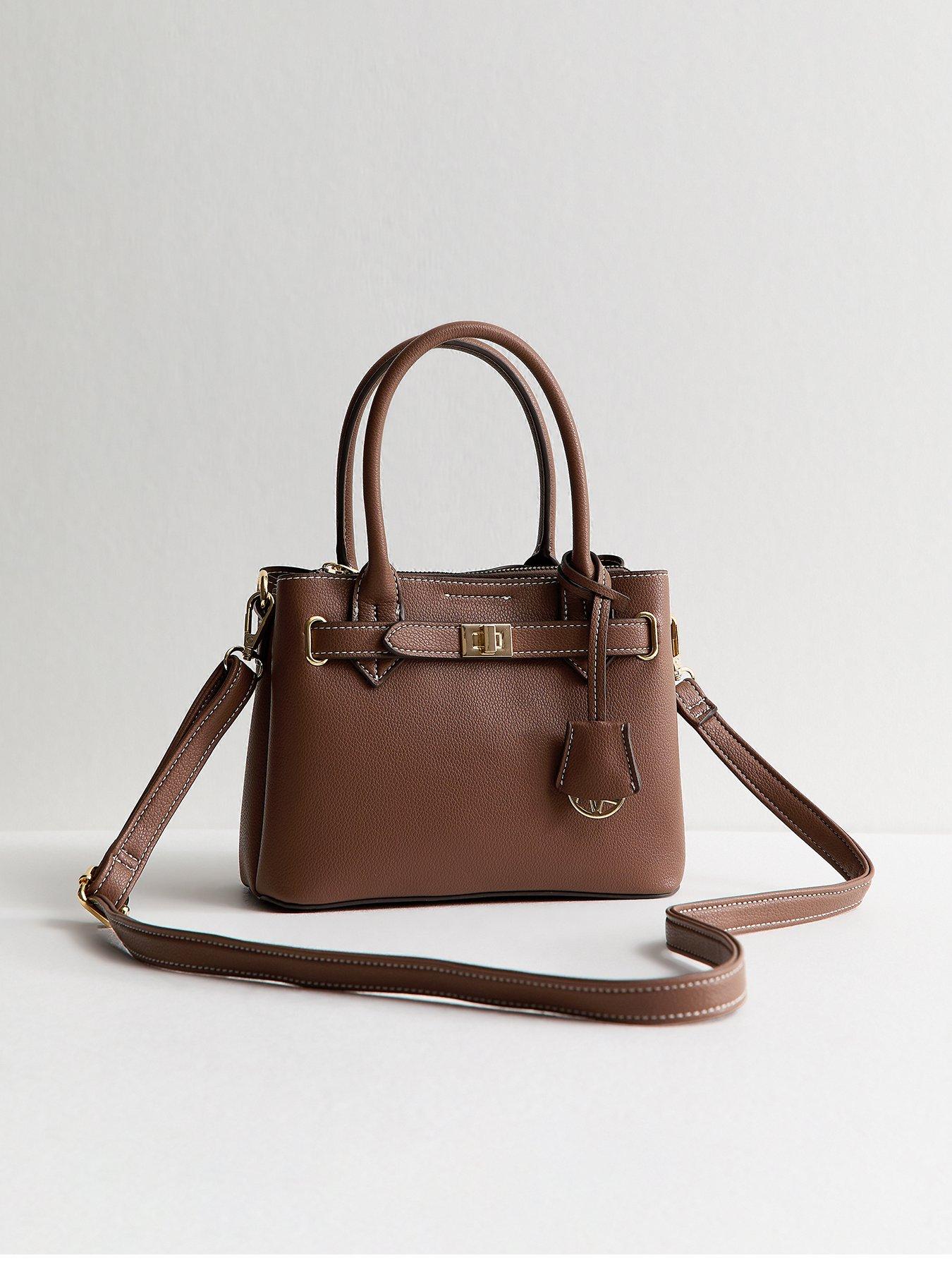 New Look Dark Brown Faux Leather Mini Triple Compartment Tote Bag