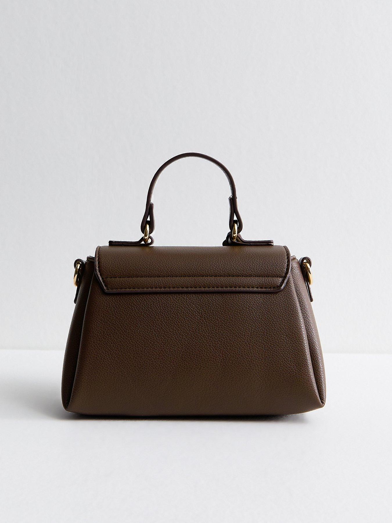 Image 3 of 5 of New Look Mini Faux Leather Turn Lock Crossbody Bag - Dark Brown