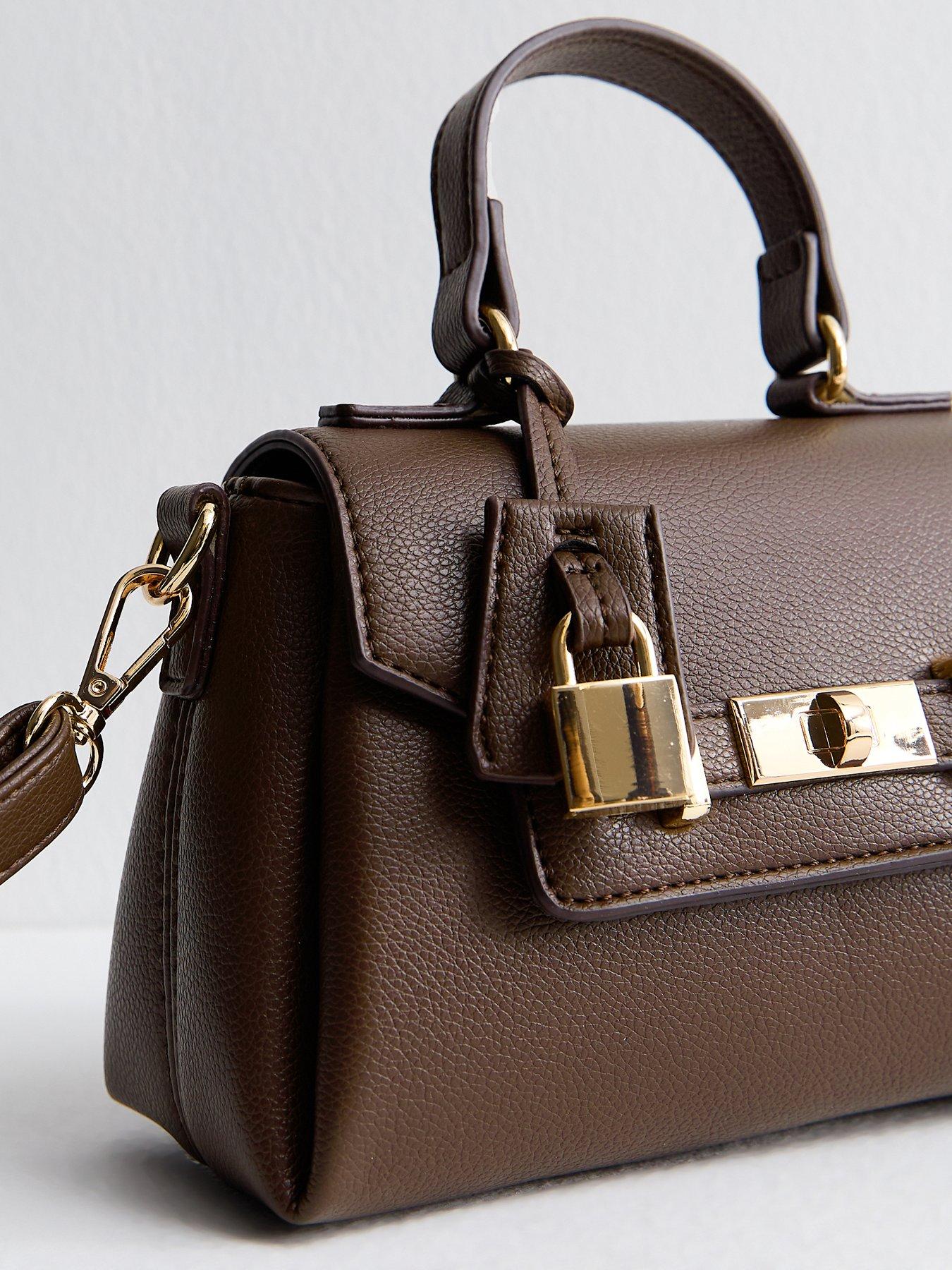 Image 4 of 5 of New Look Mini Faux Leather Turn Lock Crossbody Bag - Dark Brown