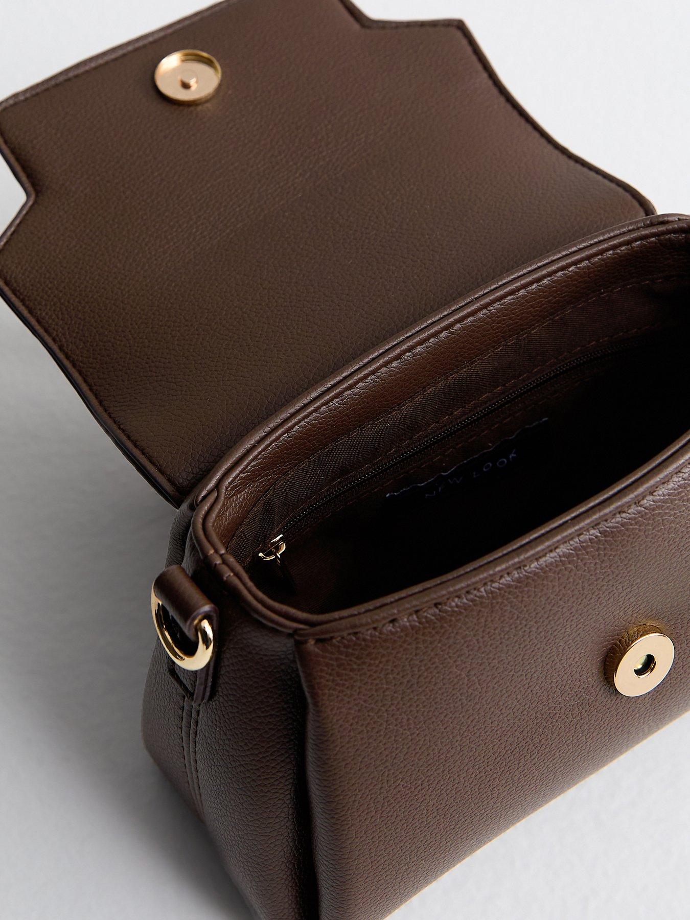 Image 5 of 5 of New Look Mini Faux Leather Turn Lock Crossbody Bag - Dark Brown