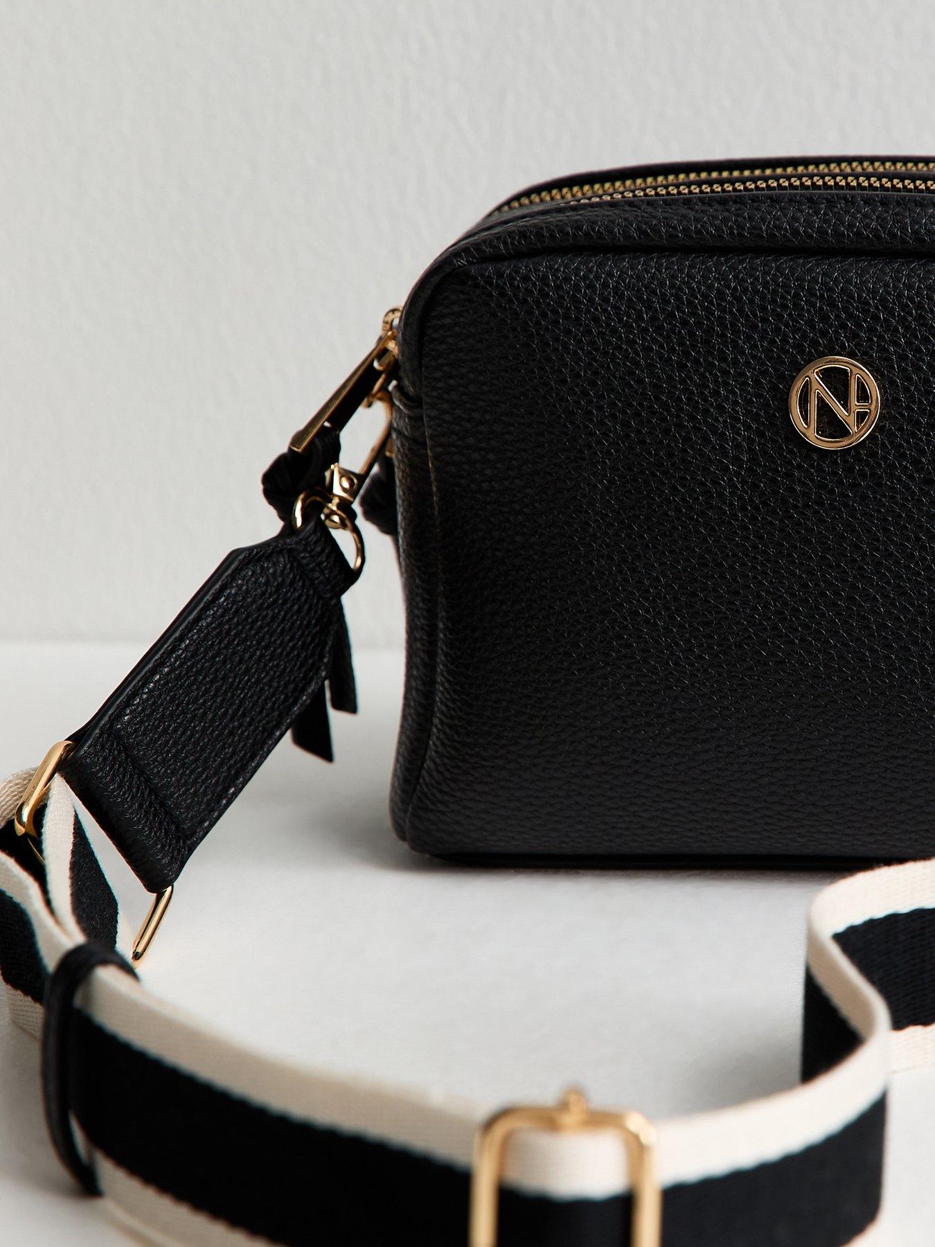Image 4 of 5 of New Look Faux Leather Double Pocket Crossbody Bag - Black