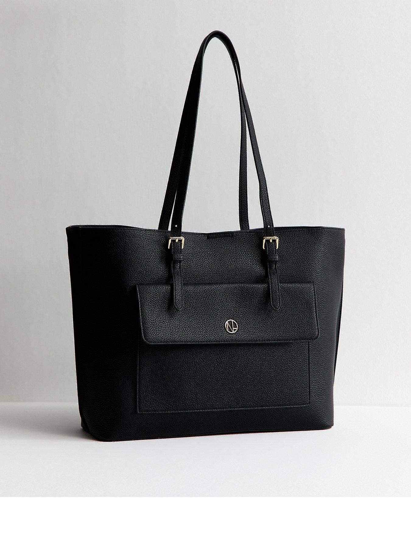 New Look Black Textured Faux Leather Front Pocket Tote Bag