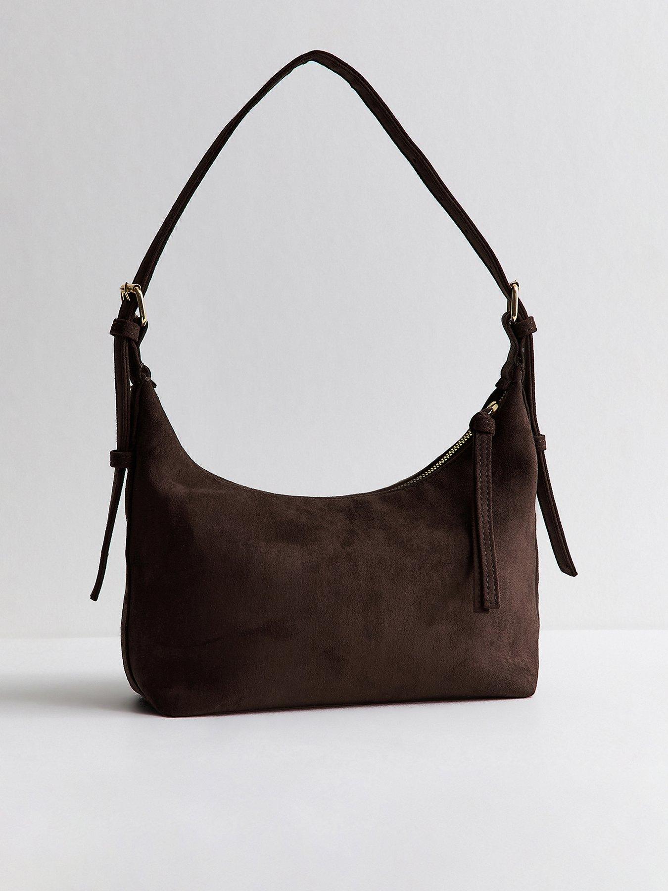 New Look Faux Suede Slouchy Shoulder Bag - Dark Brown