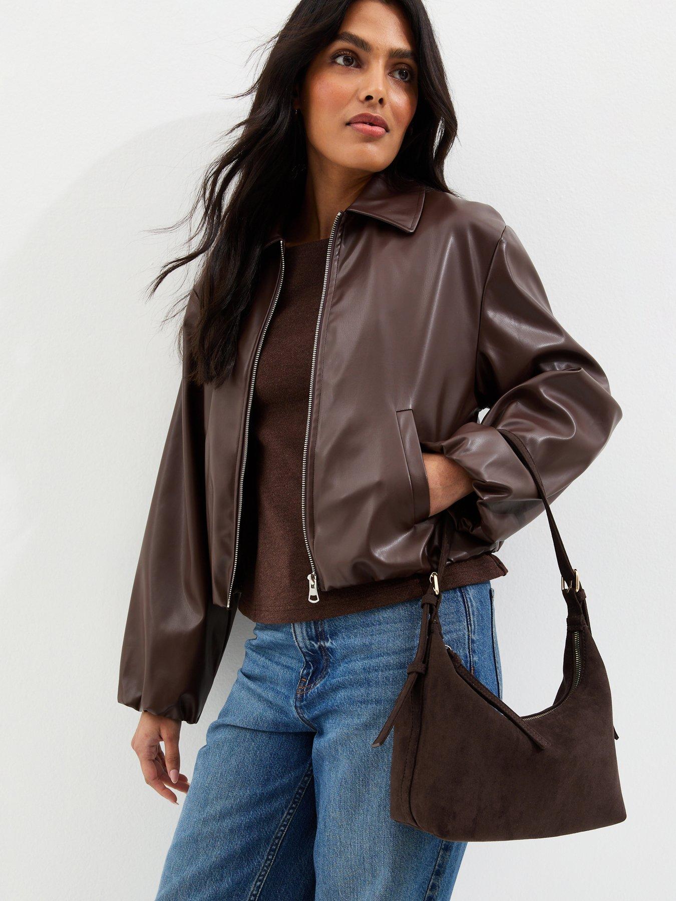 Image 2 of 5 of New Look Dark Brown Faux Suede Slouchy Shoulder Bag
