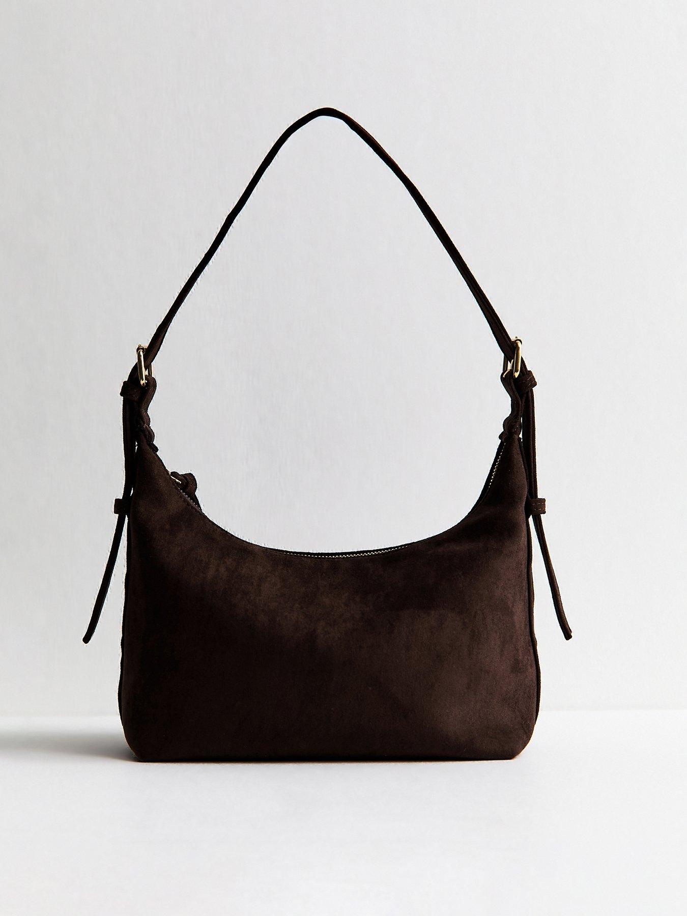 Image 3 of 5 of New Look Dark Brown Faux Suede Slouchy Shoulder Bag