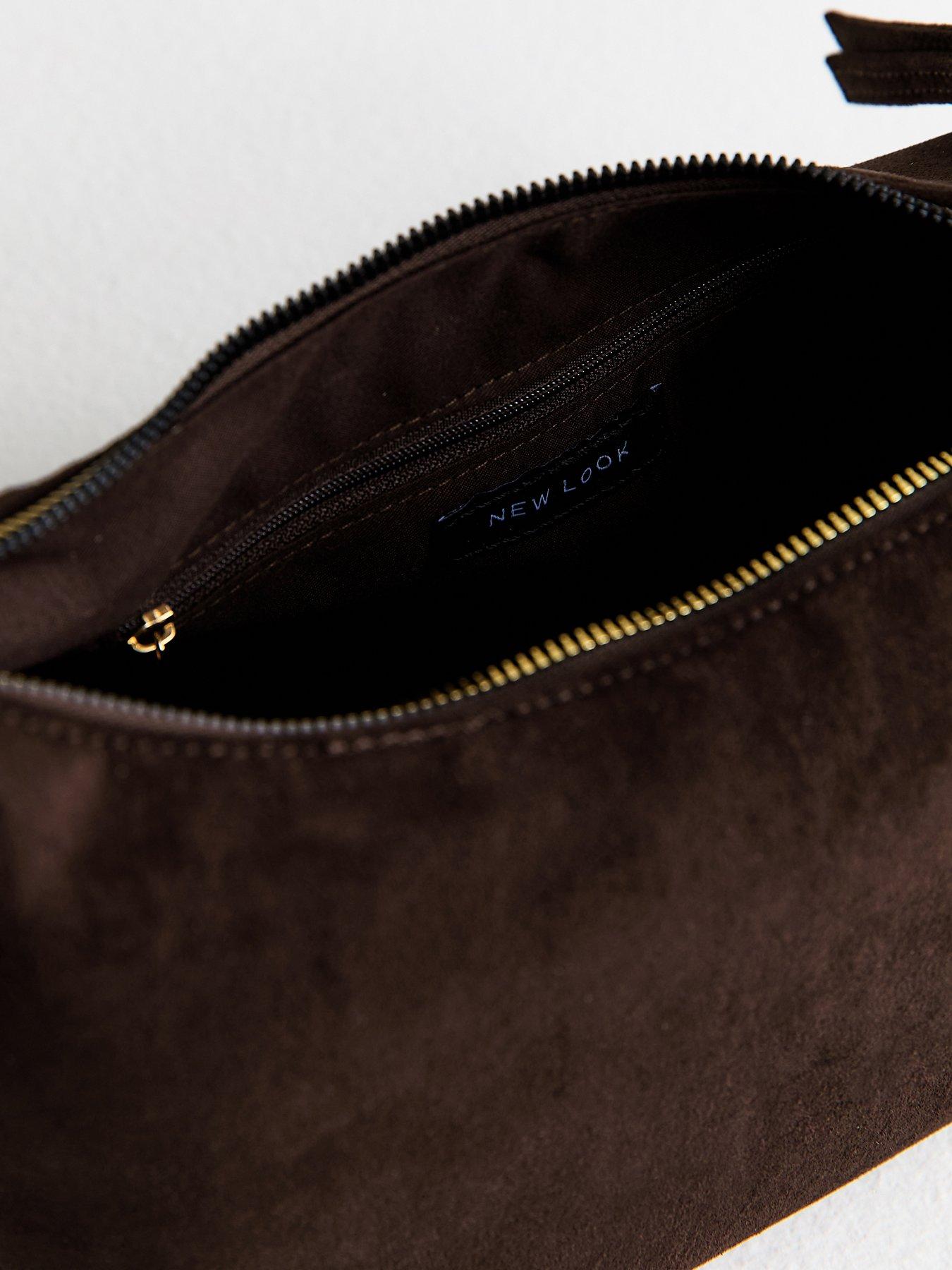 Image 4 of 5 of New Look Dark Brown Faux Suede Slouchy Shoulder Bag